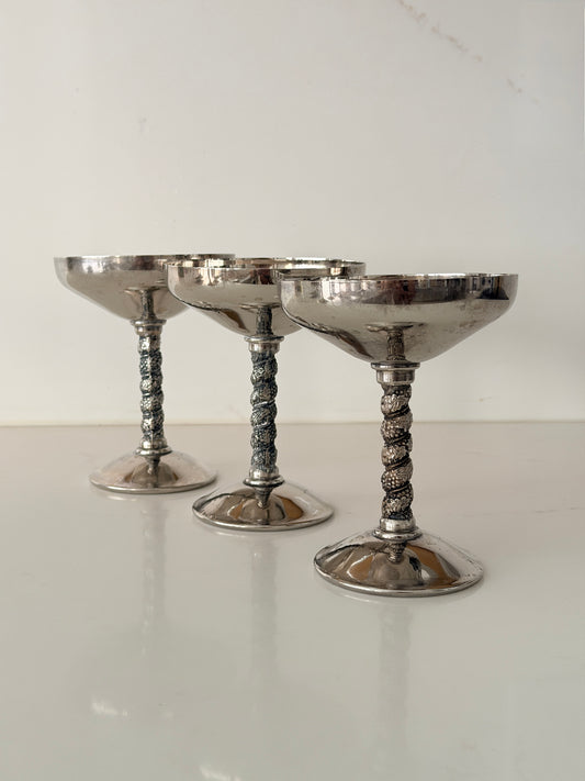 Vintage Spanish Silver Plated Coup Glasses
