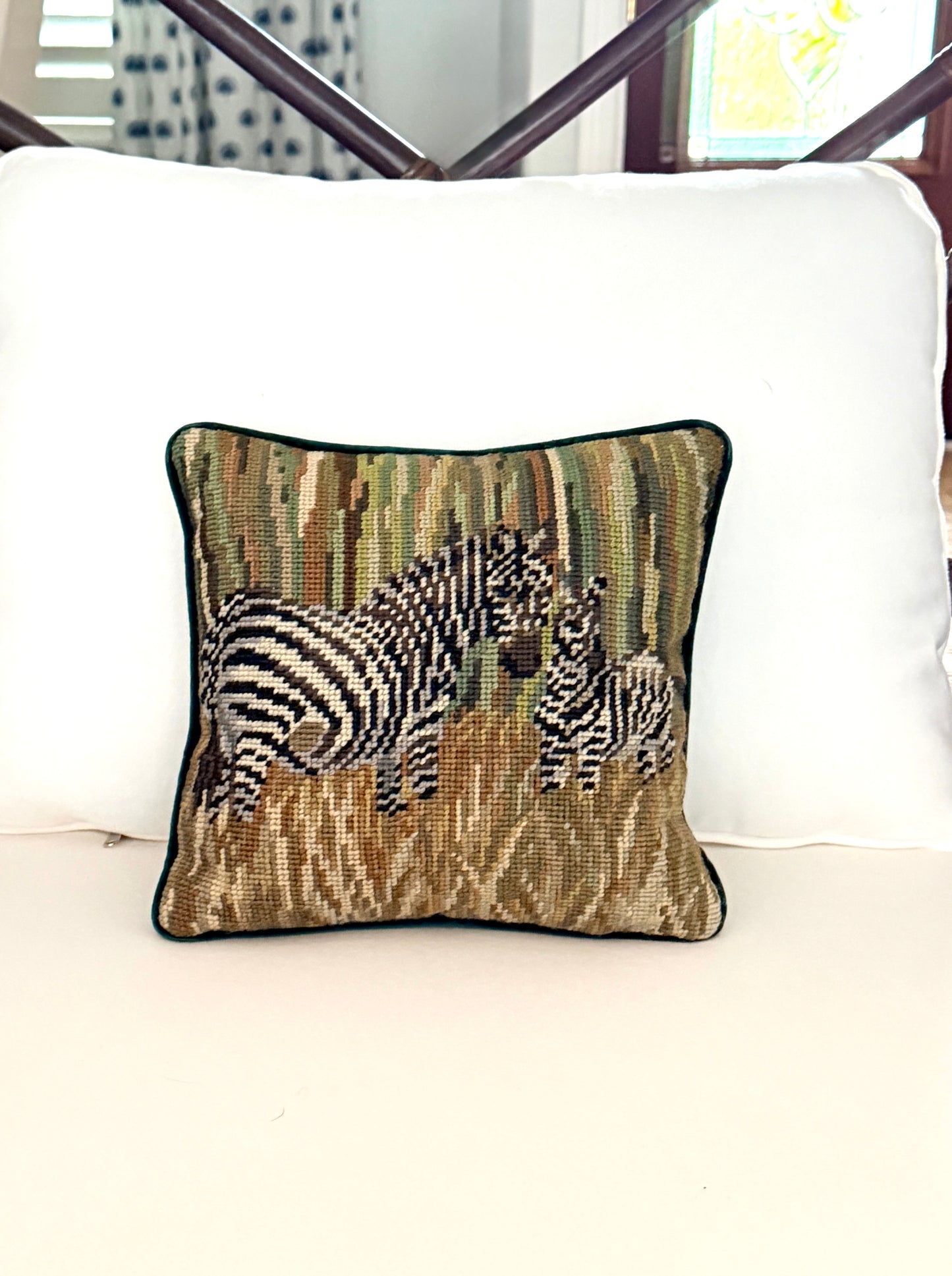 Zebras Needlepoint Pillow