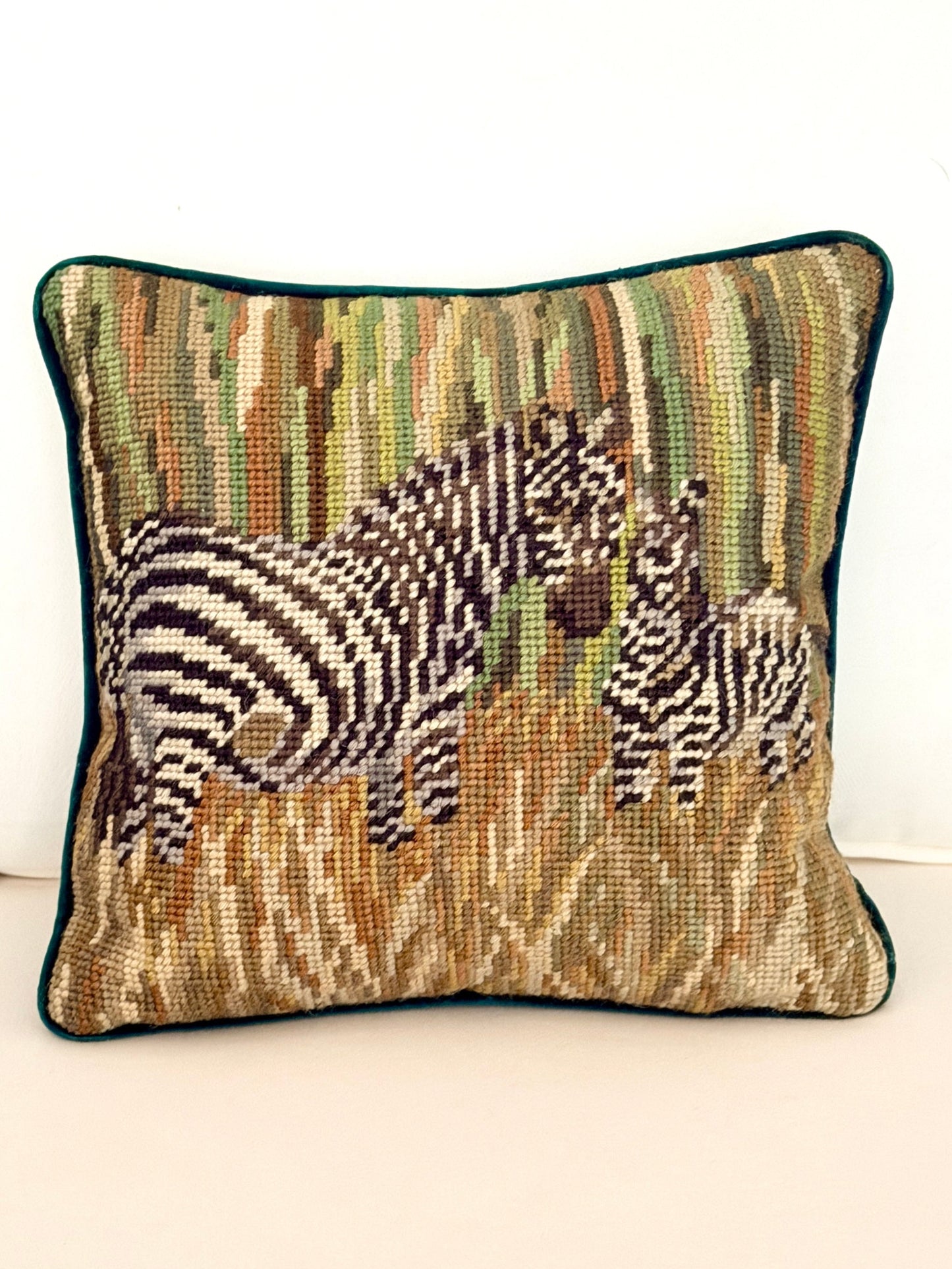 Zebras Needlepoint Pillow