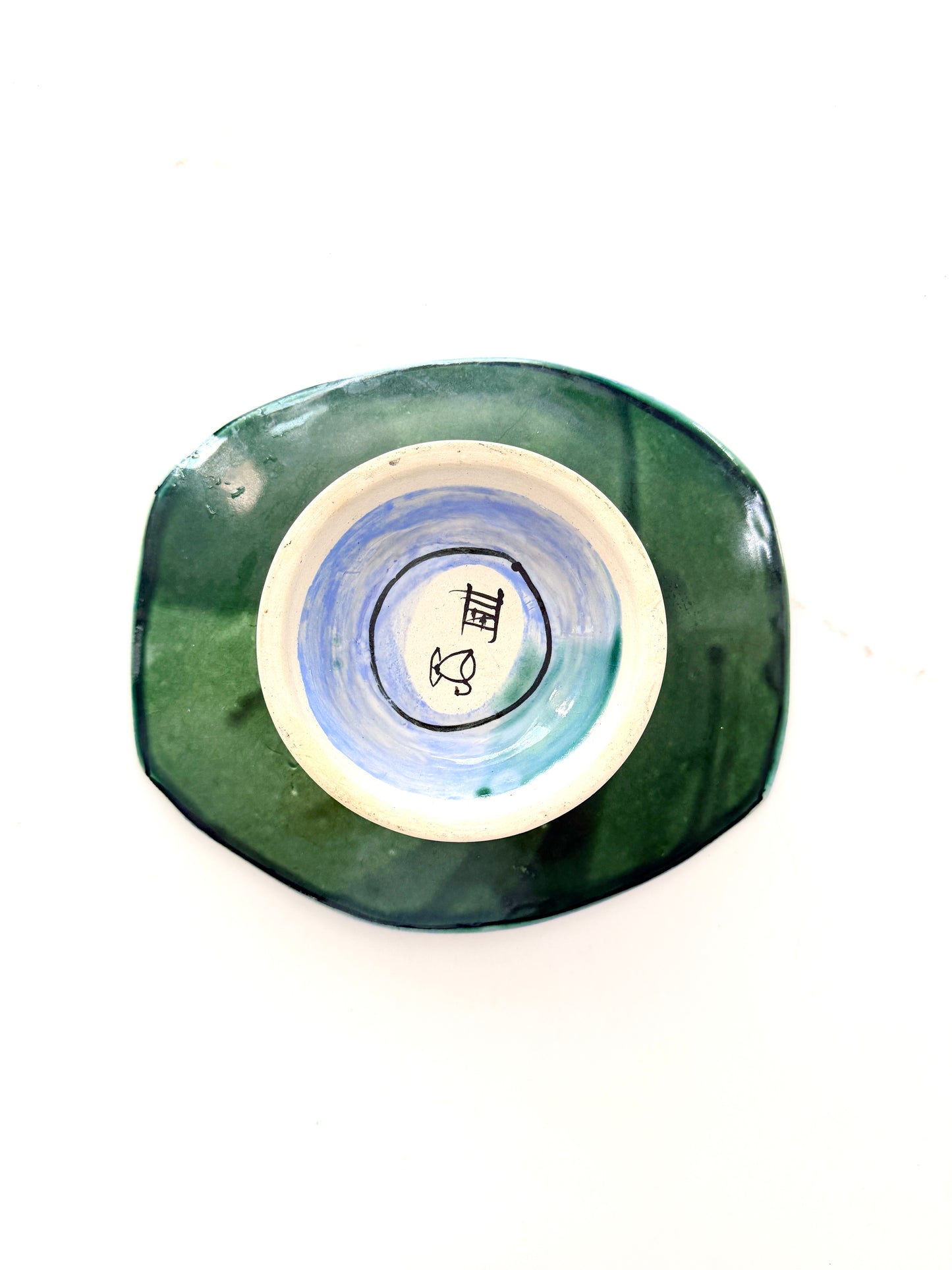 Vintage Hand Thrown Pottery Pedestal Bowl with Abstract Design