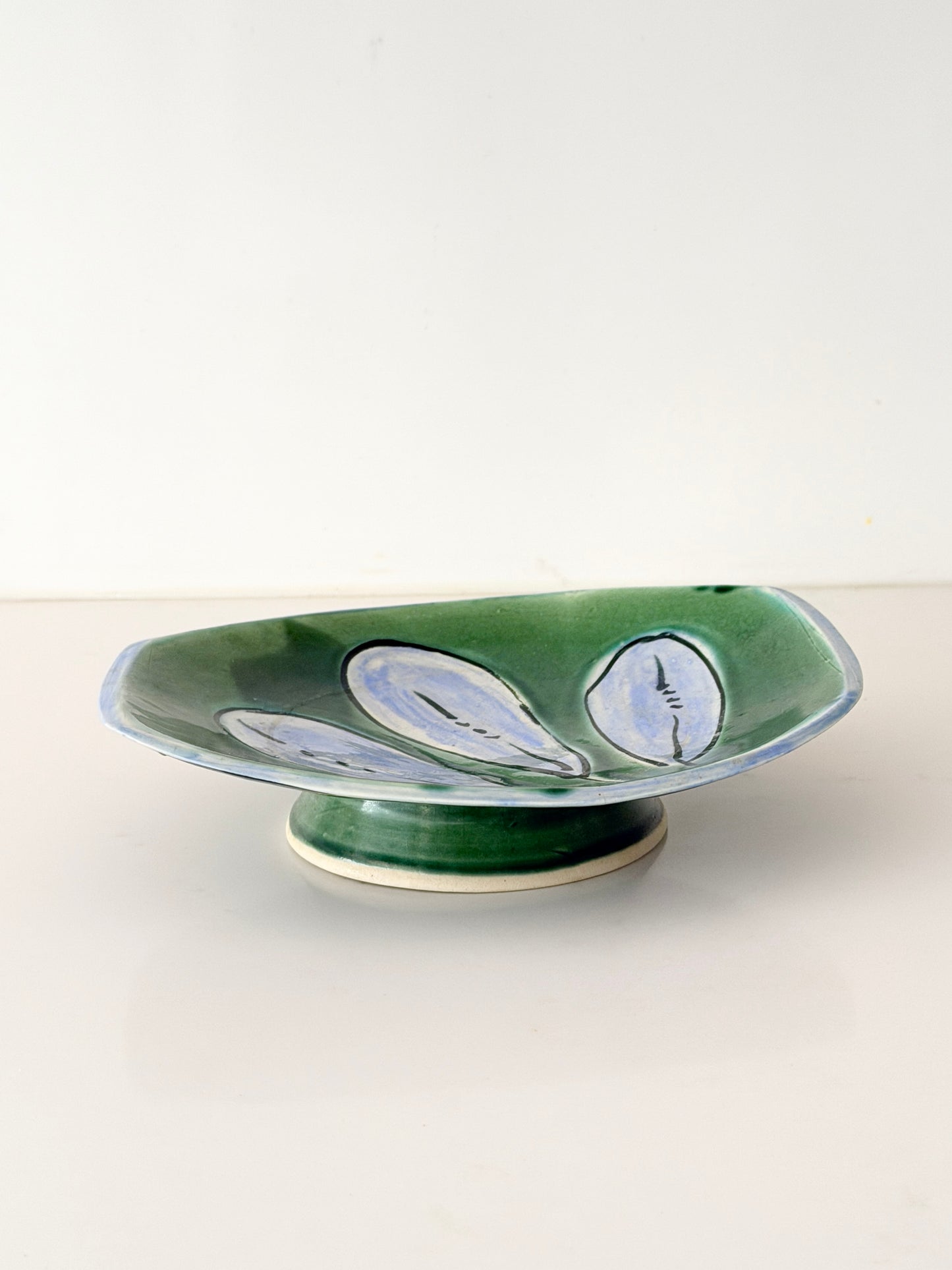 Vintage Hand Thrown Pottery Pedestal Bowl with Abstract Design