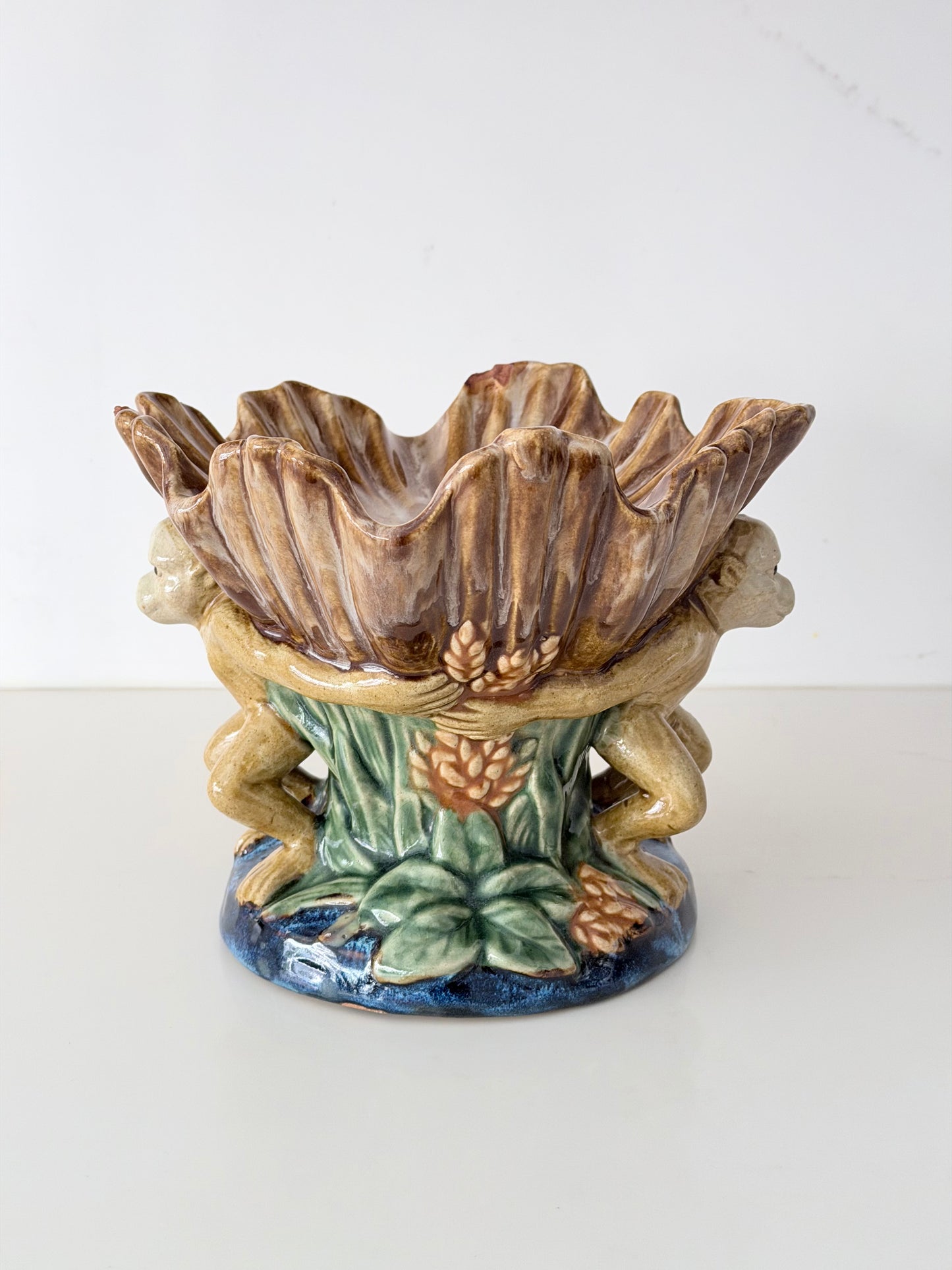 Vintage Majolica Monkey Compote Dish