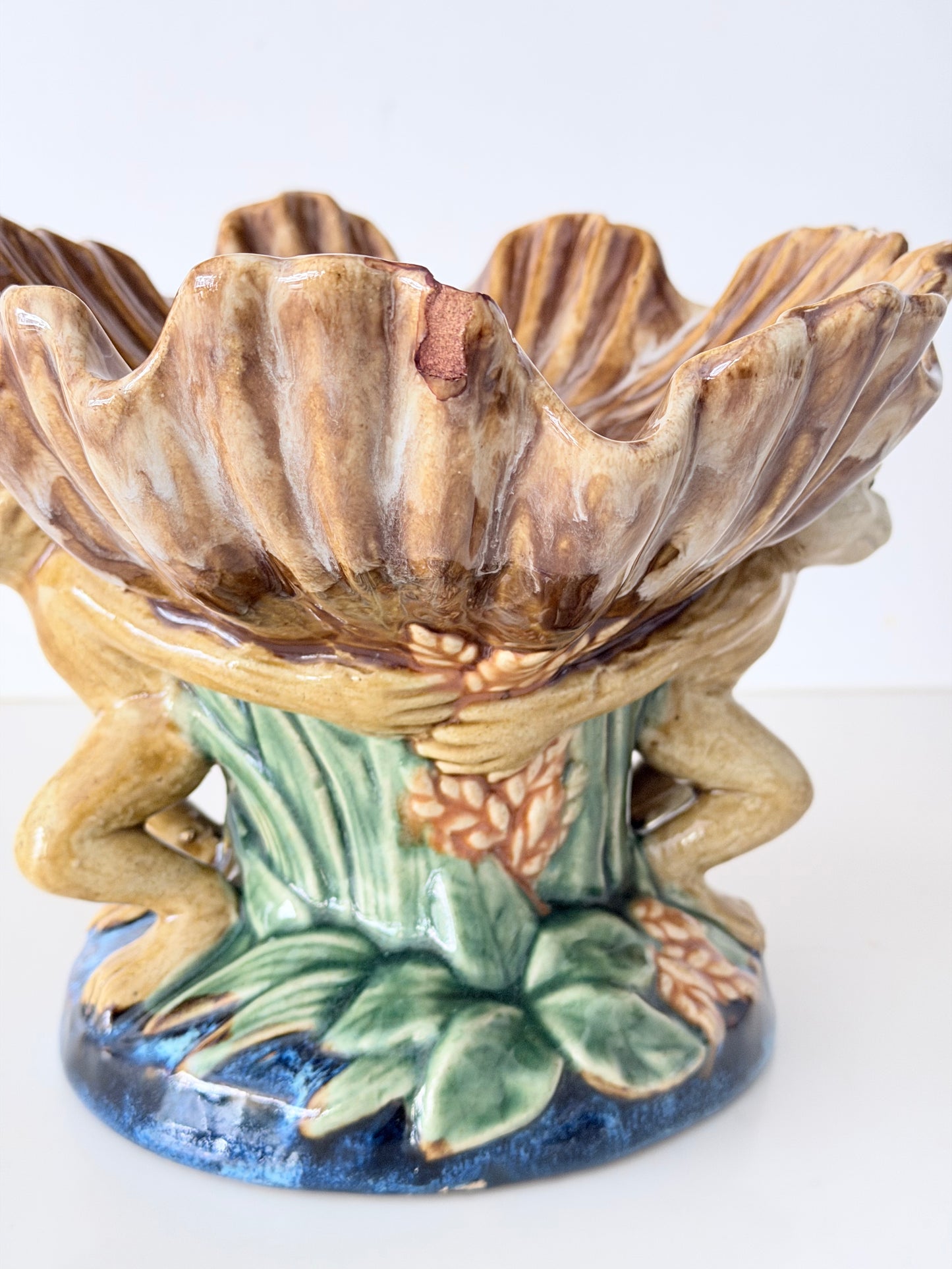 Vintage Majolica Monkey Compote Dish