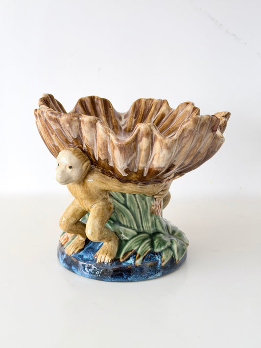 Vintage Majolica Monkey Compote Dish