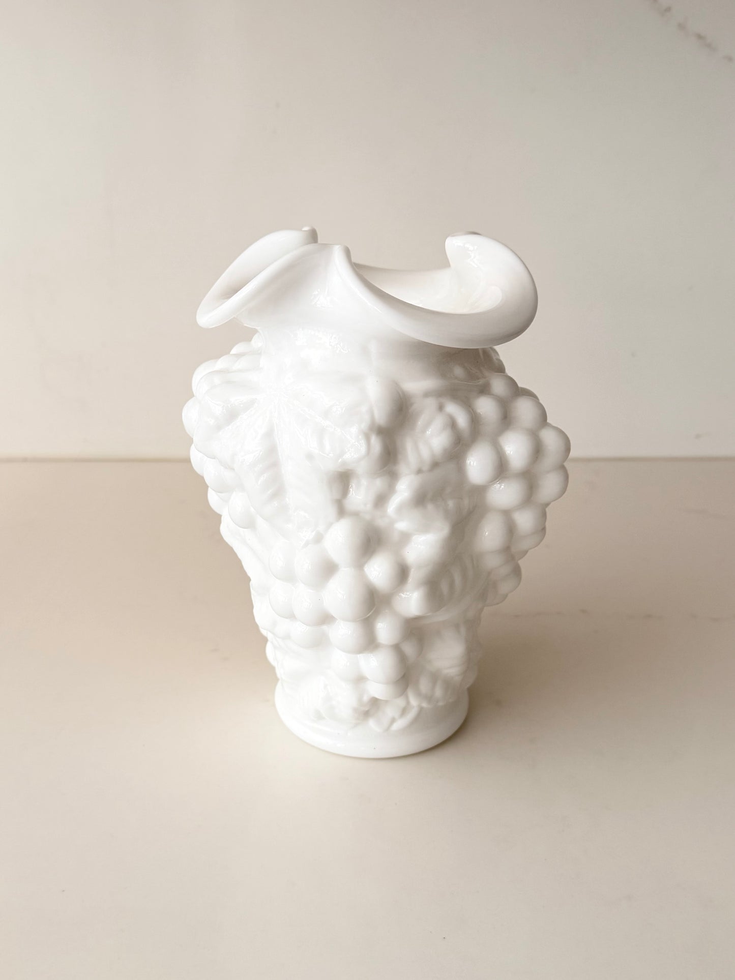 Vintage Imperial Glass Grapevine Milk Glass Vase