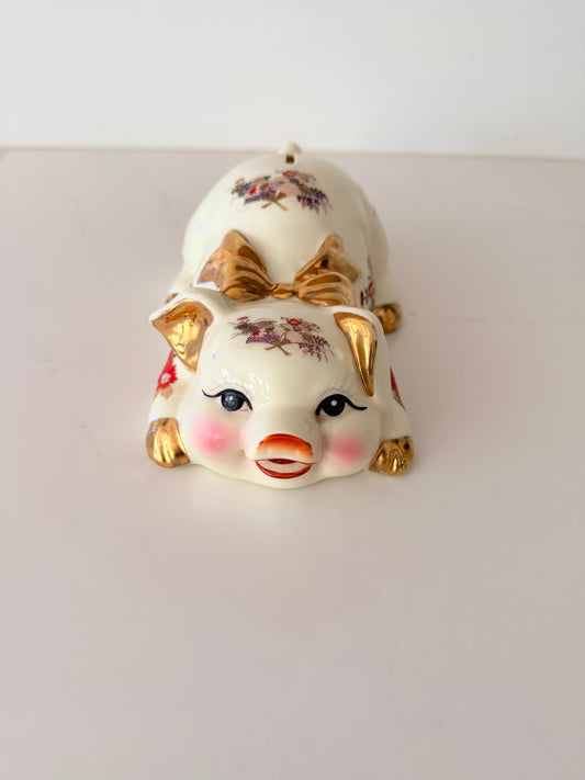 Vintage Ceramic Chinoiserie Piggybank