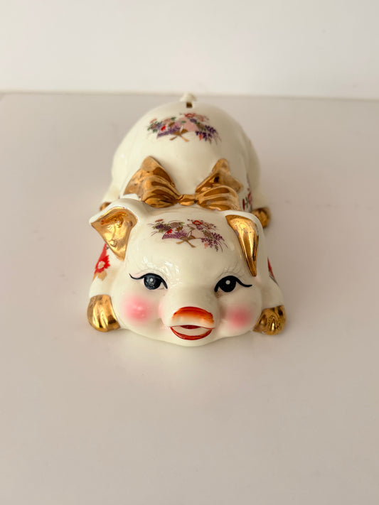 Vintage Ceramic Chinoiserie Piggybank