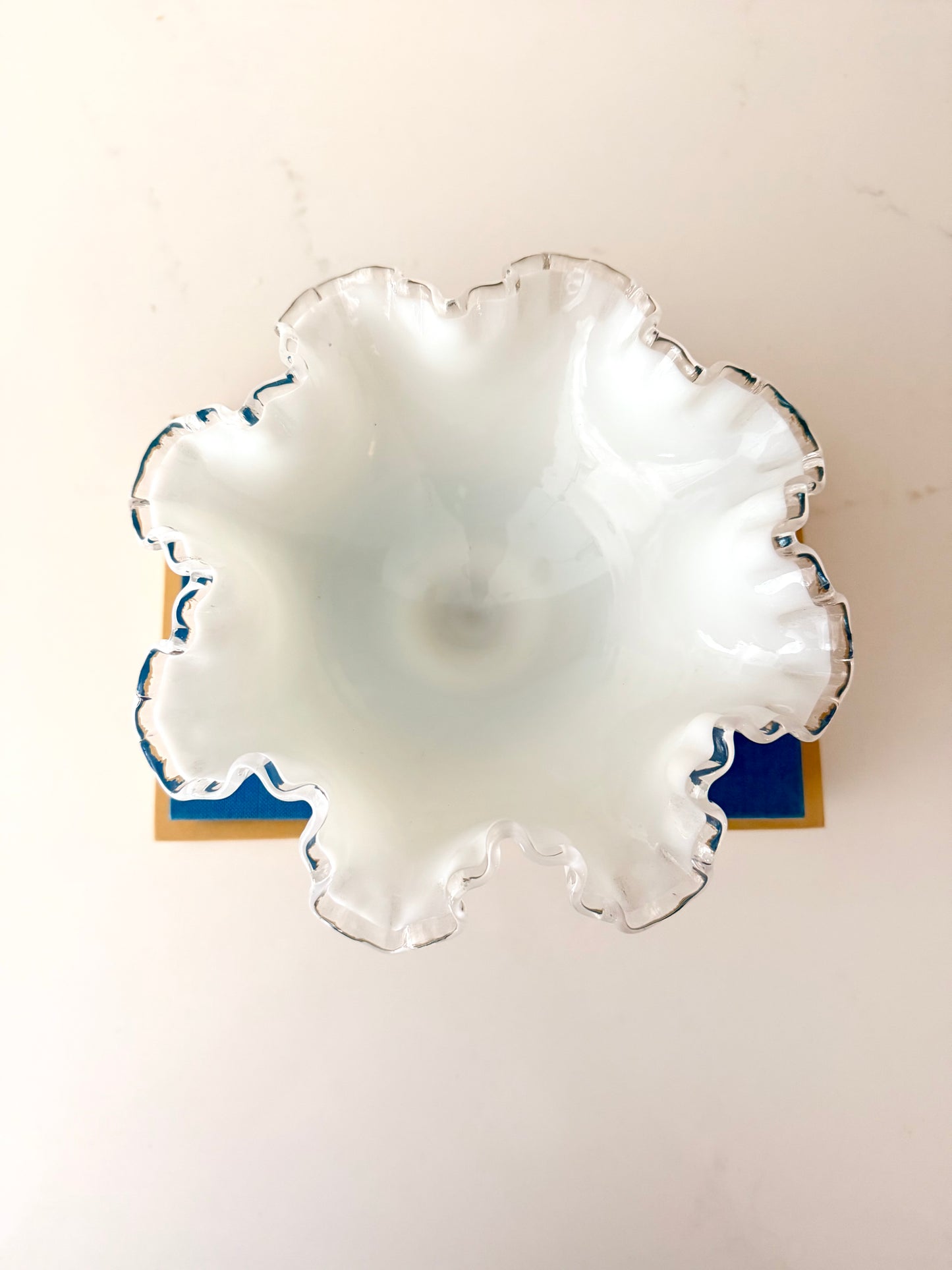Vintage Fenton Silvercrest Ruffle Milk Glass Candy Dish