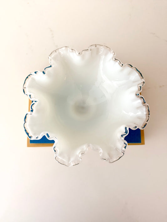 Vintage Fenton Silvercrest Ruffle Milk Glass Candy Dish