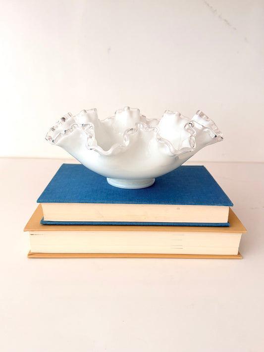 Vintage Fenton Silvercrest Ruffle Milk Glass Candy Dish