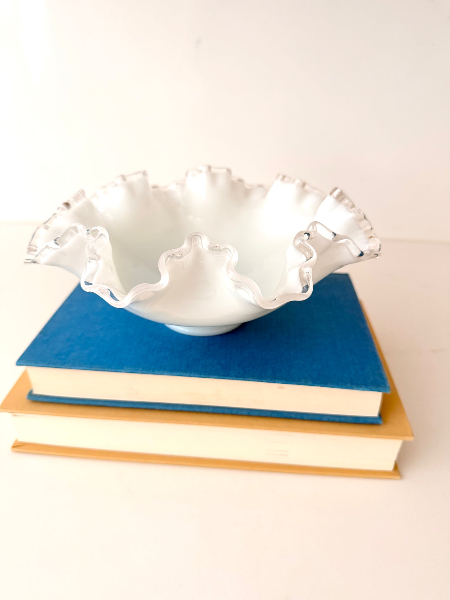Vintage Fenton Silvercrest Ruffle Milk Glass Candy Dish
