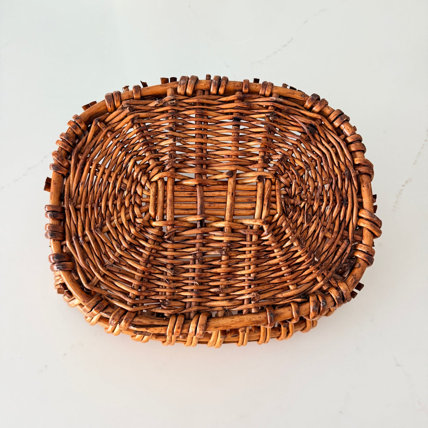Vintage Hand Woven Wicker Basket with Wood Handles