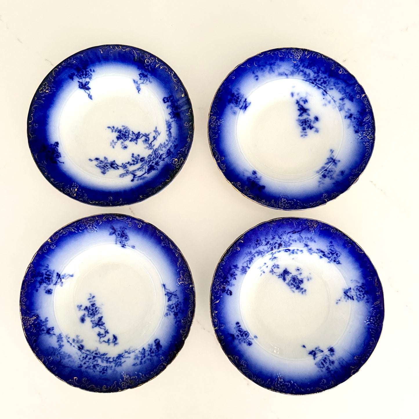 Antique La Belle Blue Flow Soup Plates