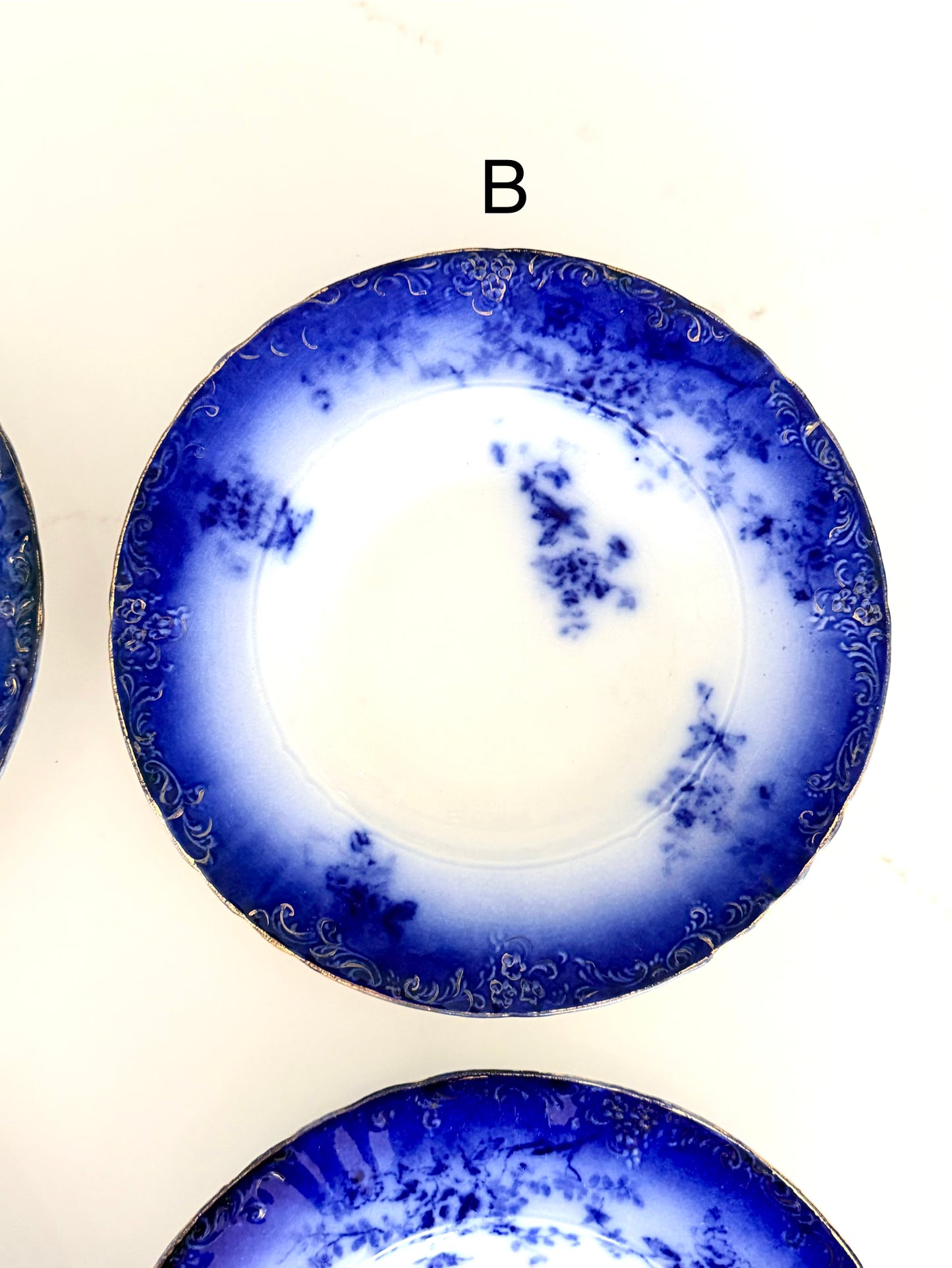 Antique La Belle Blue Flow Soup Plates