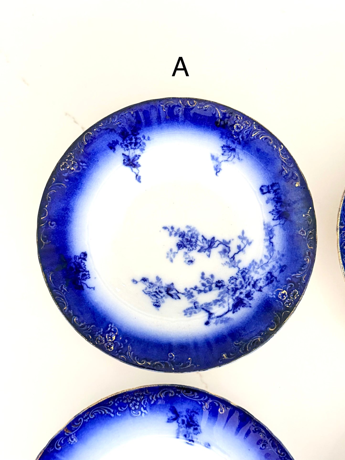 Antique La Belle Blue Flow Soup Plates