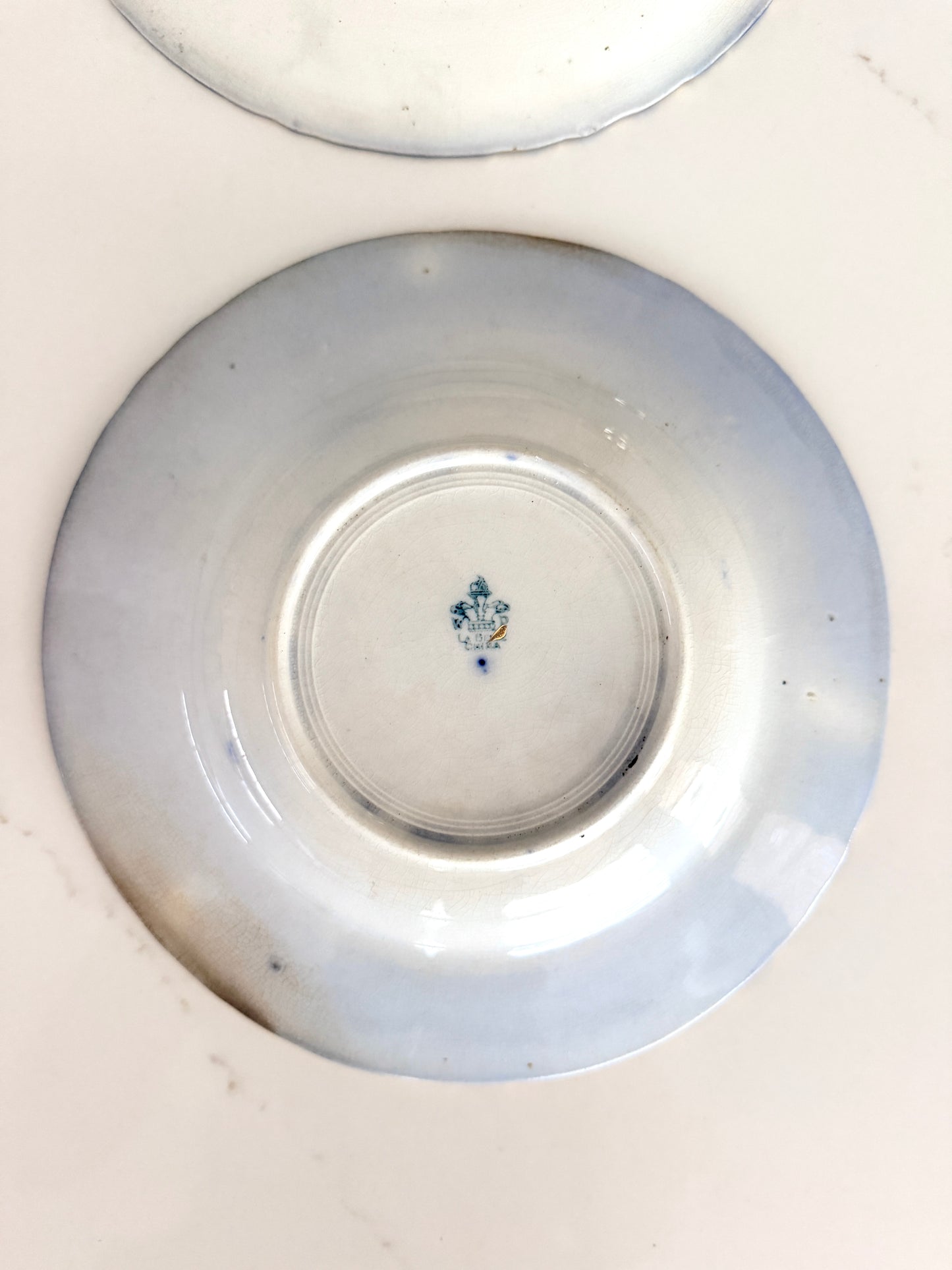 Antique La Belle Blue Flow Soup Plates