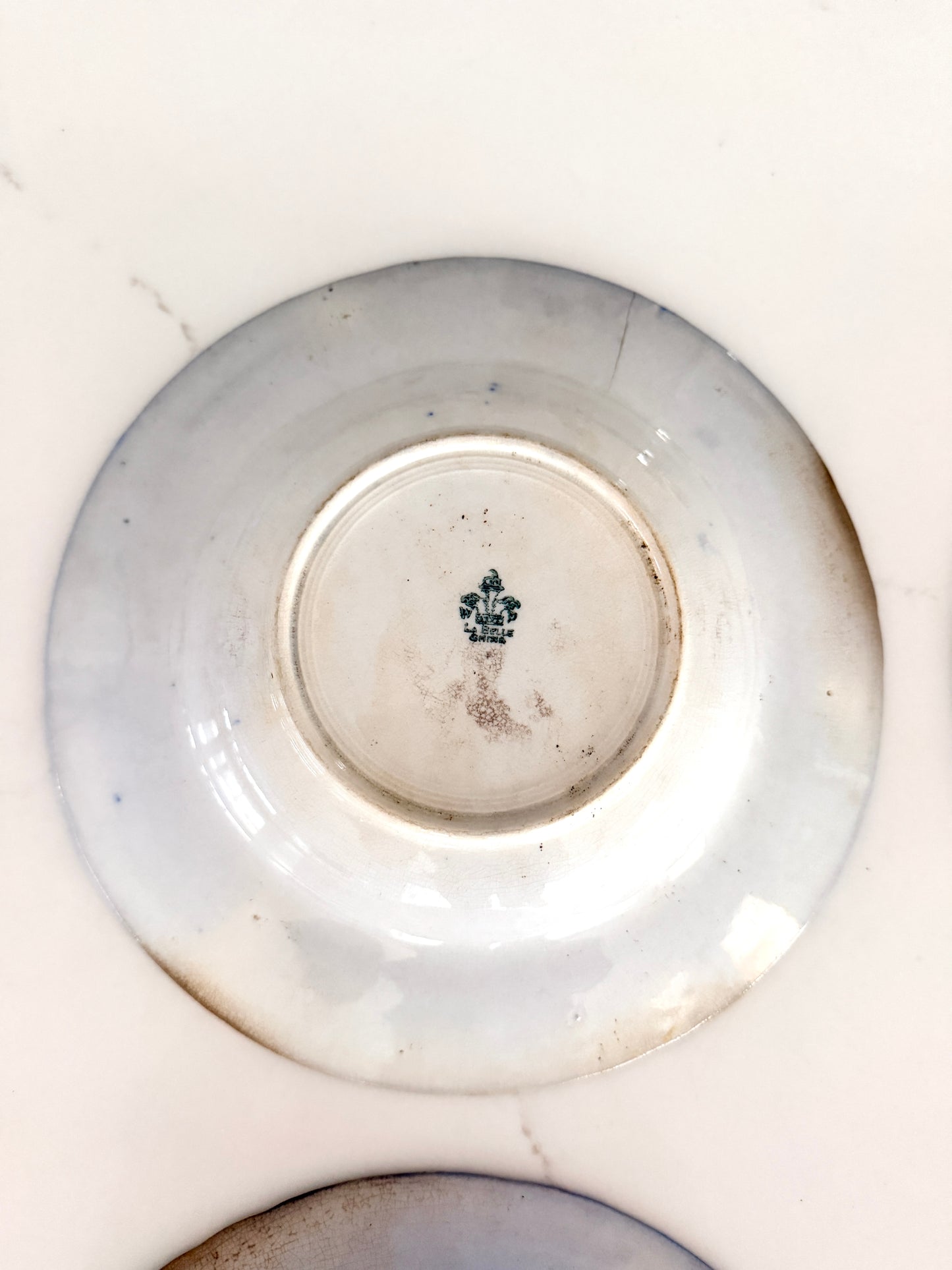 Antique La Belle Blue Flow Soup Plates