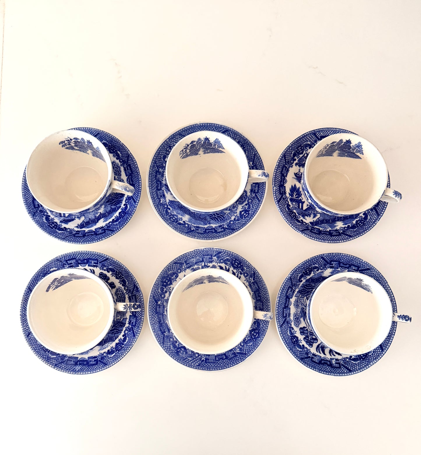 Vintage Blue Willow Teacup and Saucer Set of 6