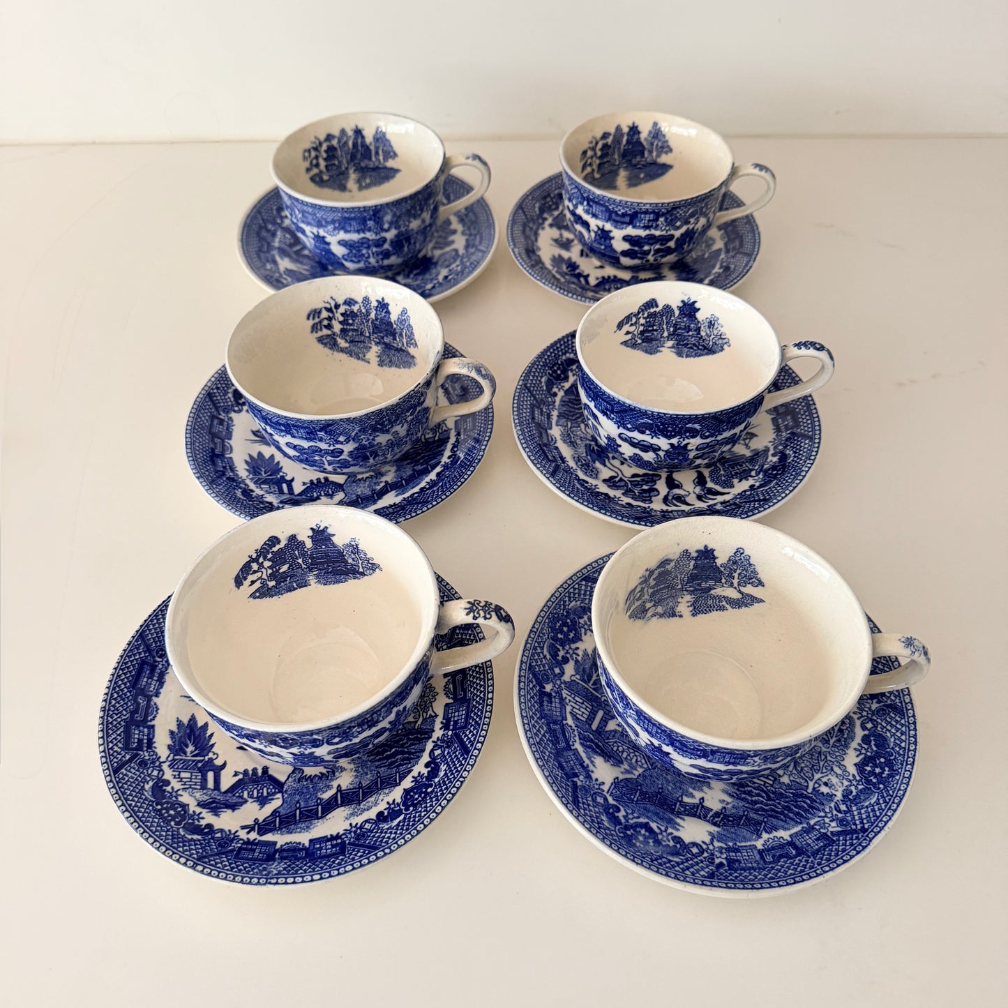 Vintage Blue Willow Teacup and Saucer Set of 6