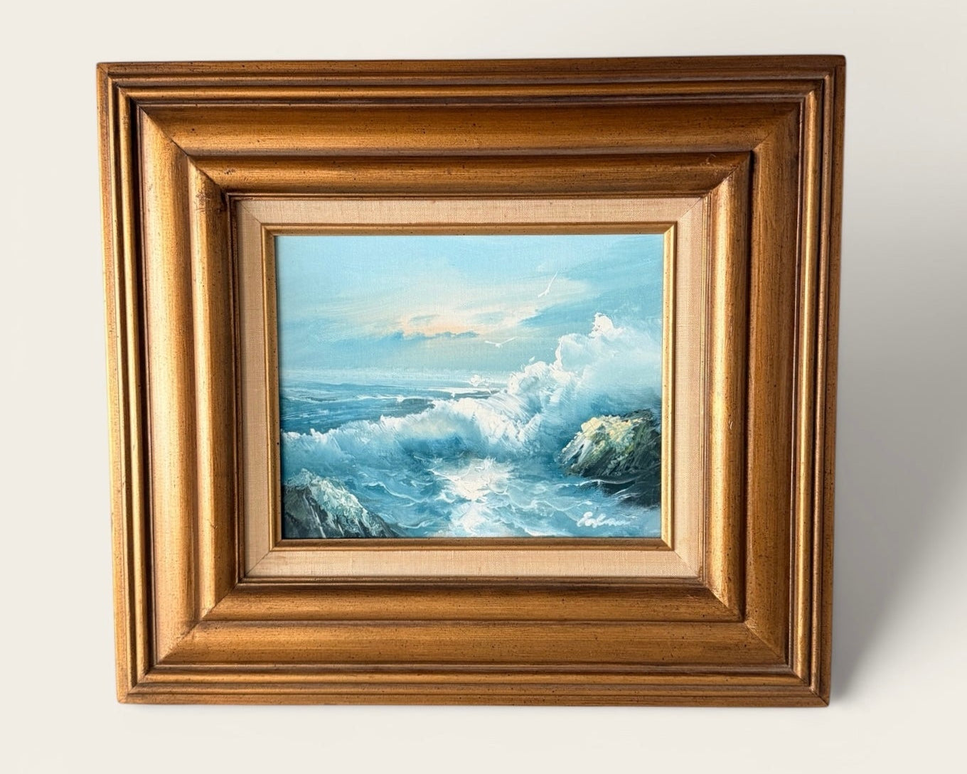 Vintage Original Framed & Signed Crashing Waves Oil Painting