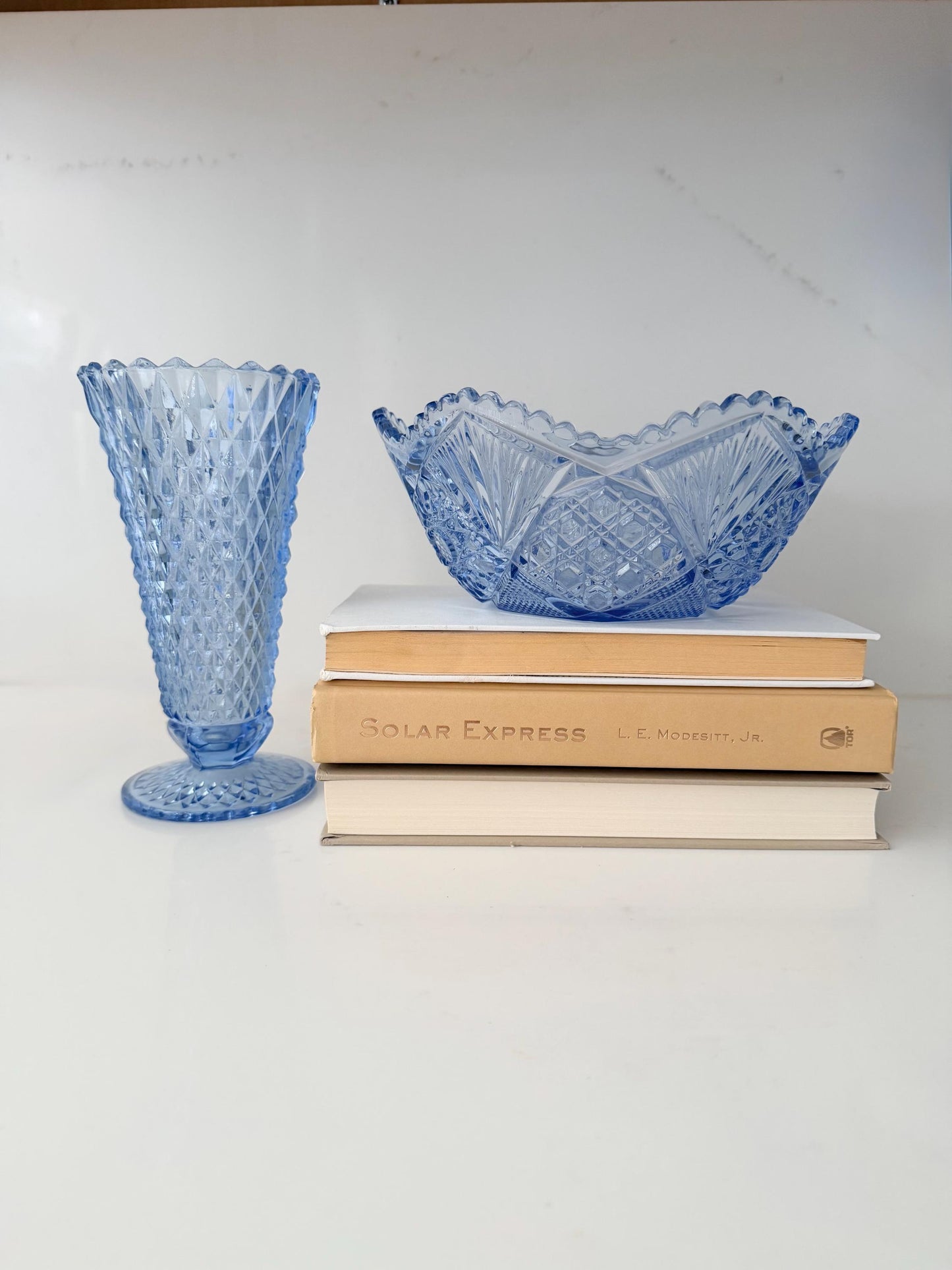 Vintage Indiana Blue Diamond Point Vase