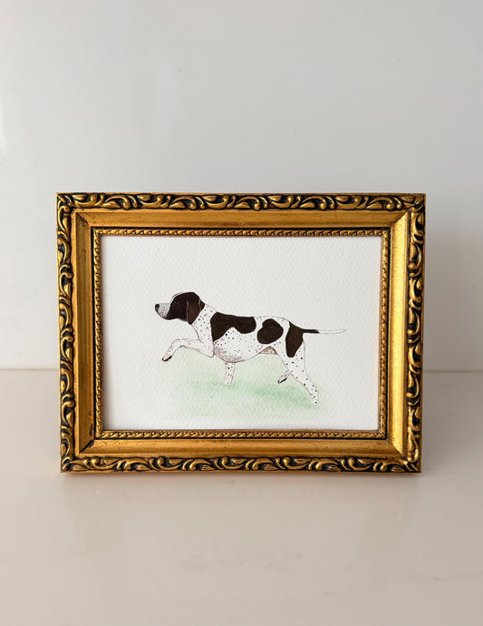 Original Framed Painting German Shorthair Pointer Hunting Dog Wading (Gouache & Watercolor)