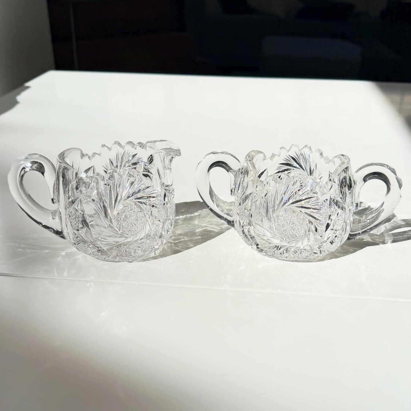 Antique Crystal Sugar Bowl and Creamer Set