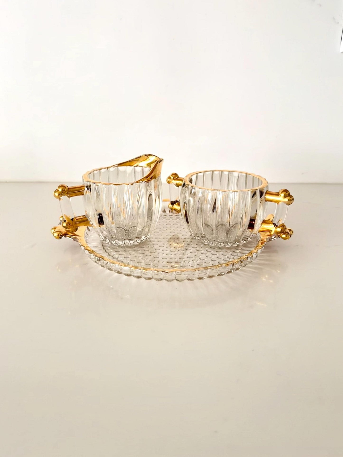 Vintage Jeannette Glass Sugar Bowl and Creamer Set with 22k Gold Rim