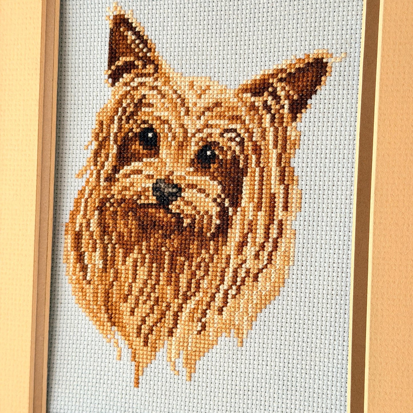 Vintage Framed Yorkshire Terrier Cross Stitch