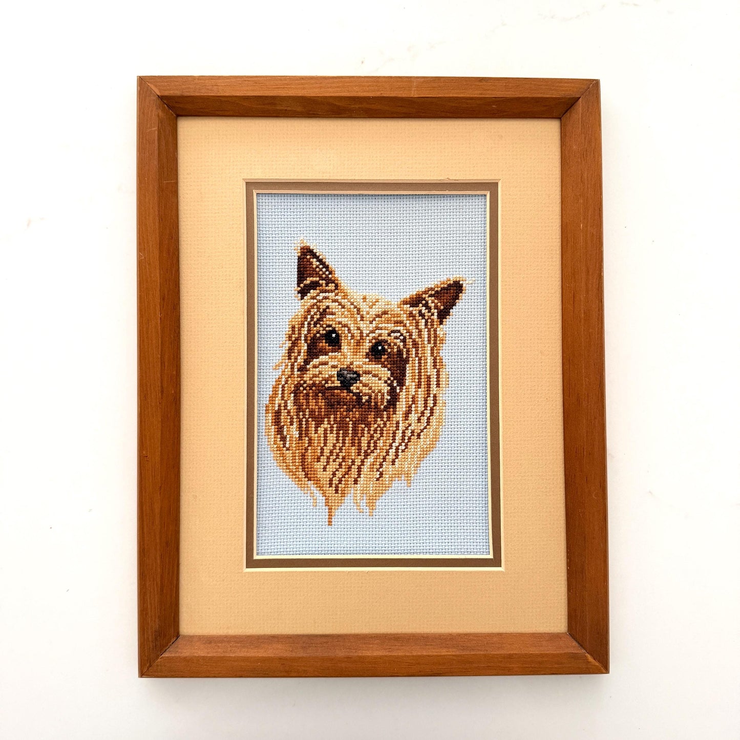 Vintage Framed Yorkshire Terrier Cross Stitch