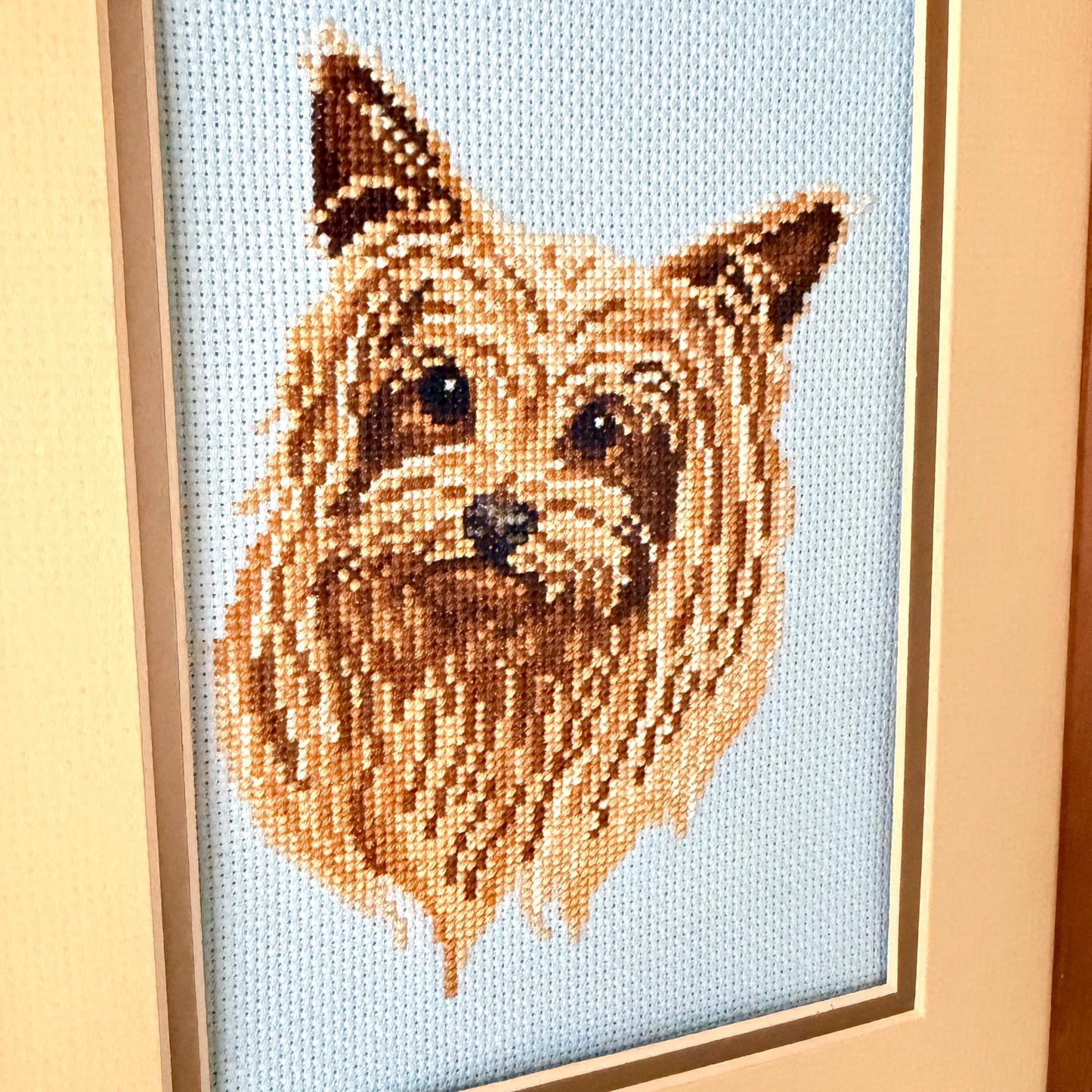 Vintage Framed Yorkshire Terrier Cross Stitch