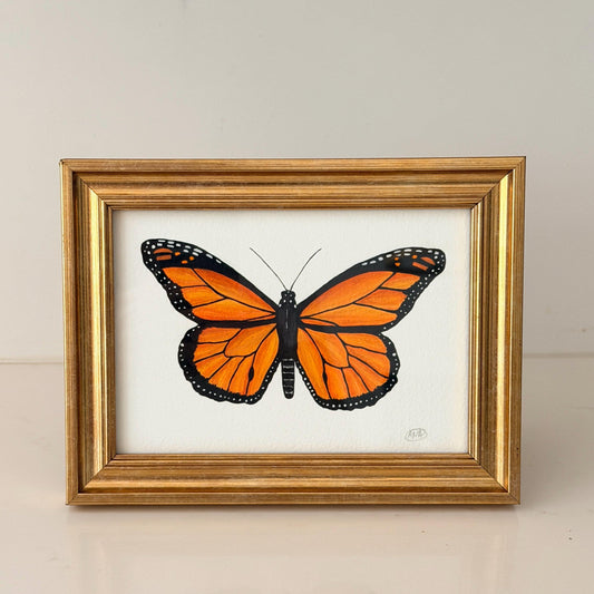 Framed Original Gouache Monarch Butterfly Painting