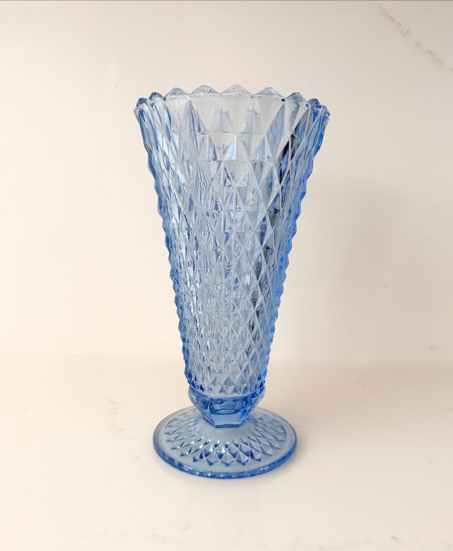 Vintage Indiana Blue Diamond Point Vase