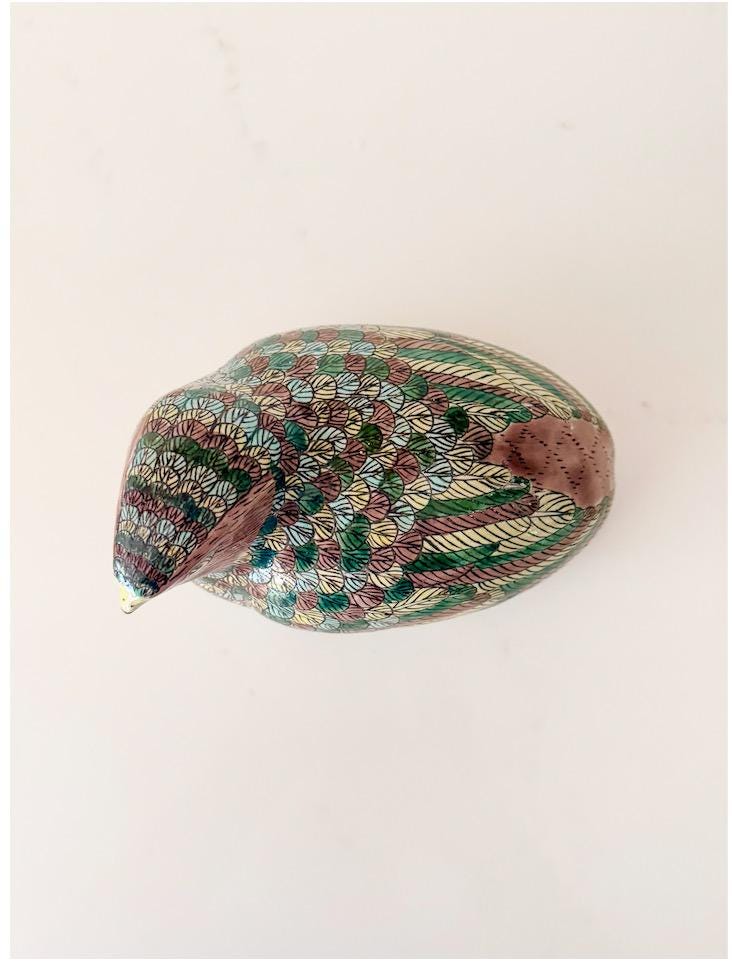 Vintage Chinese Famille Verte Quail Trinket Box