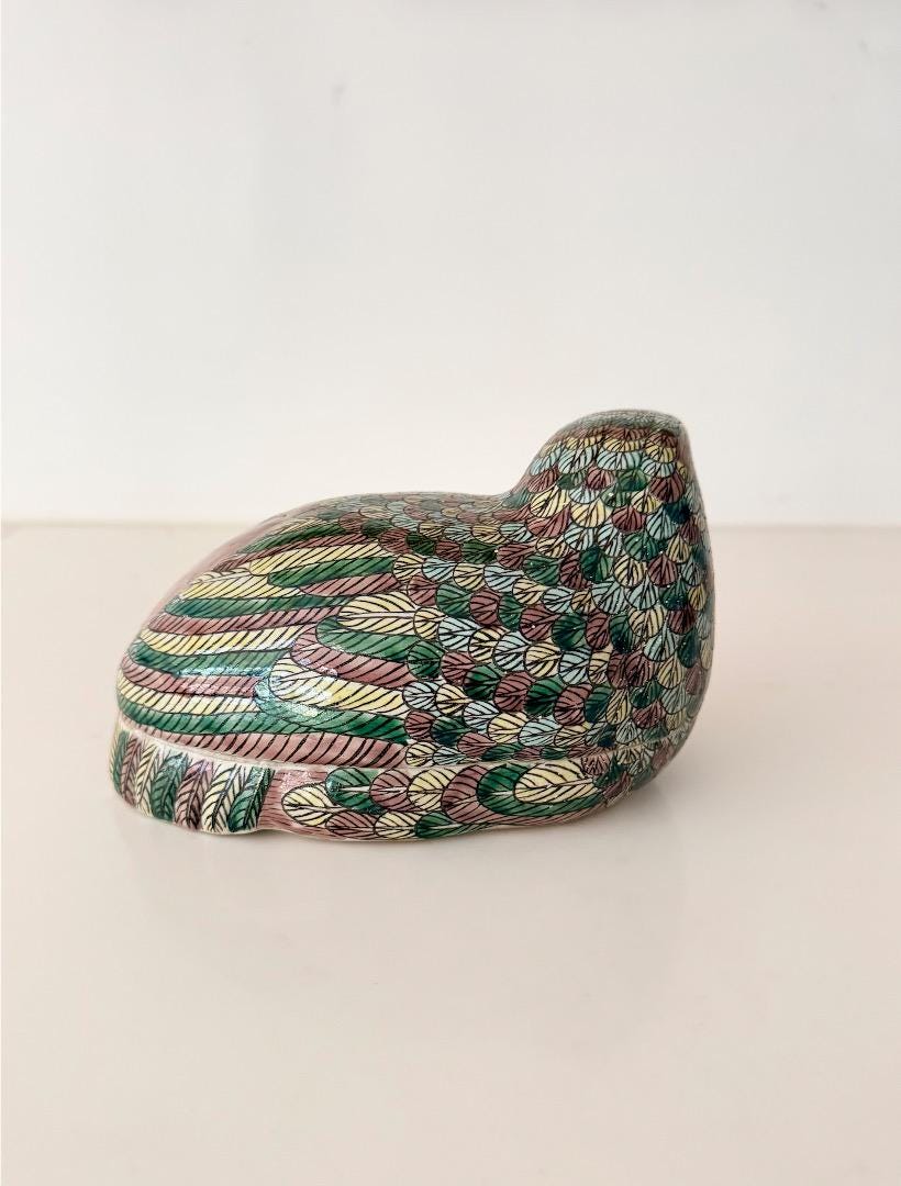 Vintage Chinese Famille Verte Quail Trinket Box
