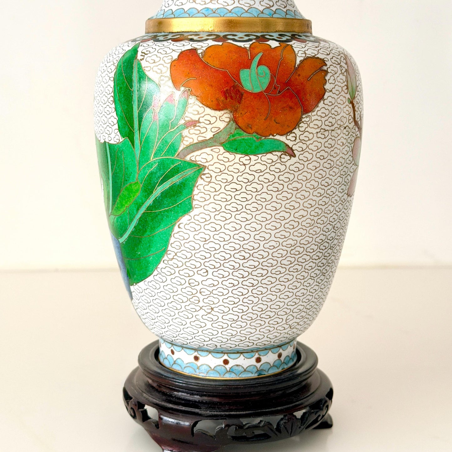 Pair of Vintage Cloisonné Vases with wood bases