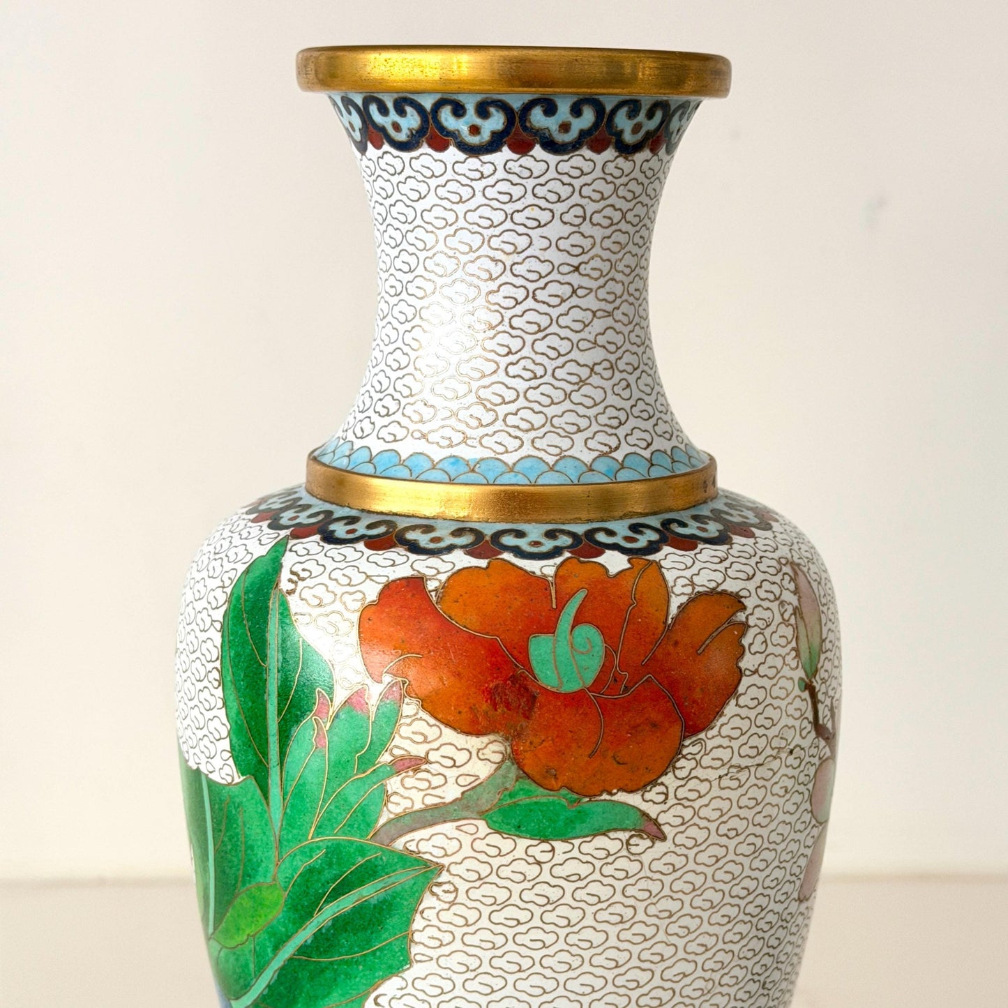 Pair of Vintage Cloisonné Vases with wood bases