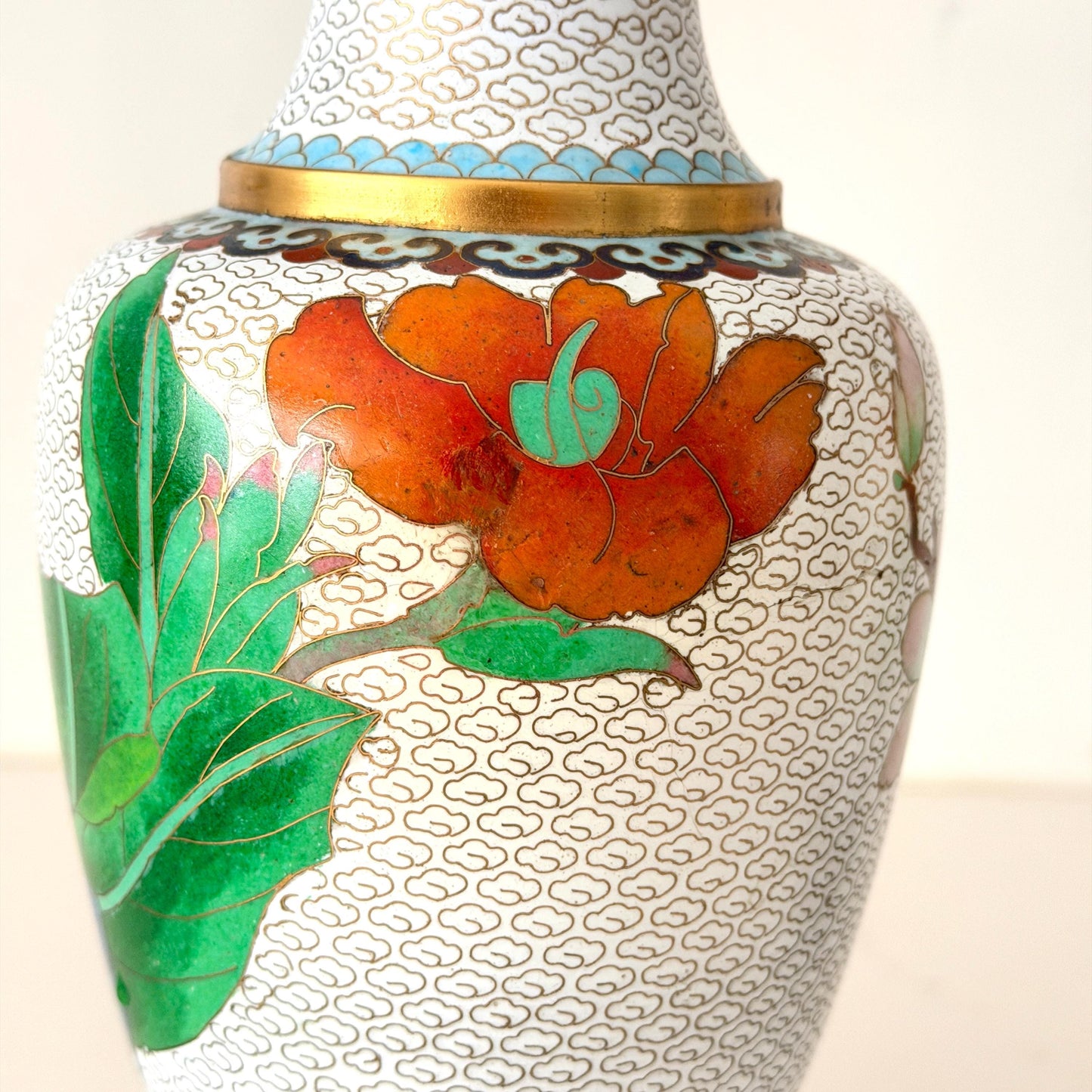 Pair of Vintage Cloisonné Vases with wood bases