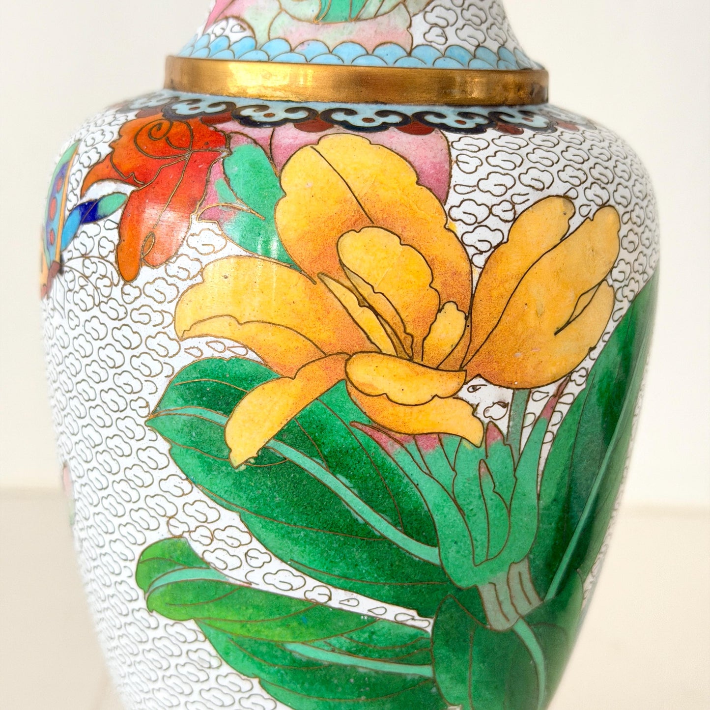 Pair of Vintage Cloisonné Vases with wood bases