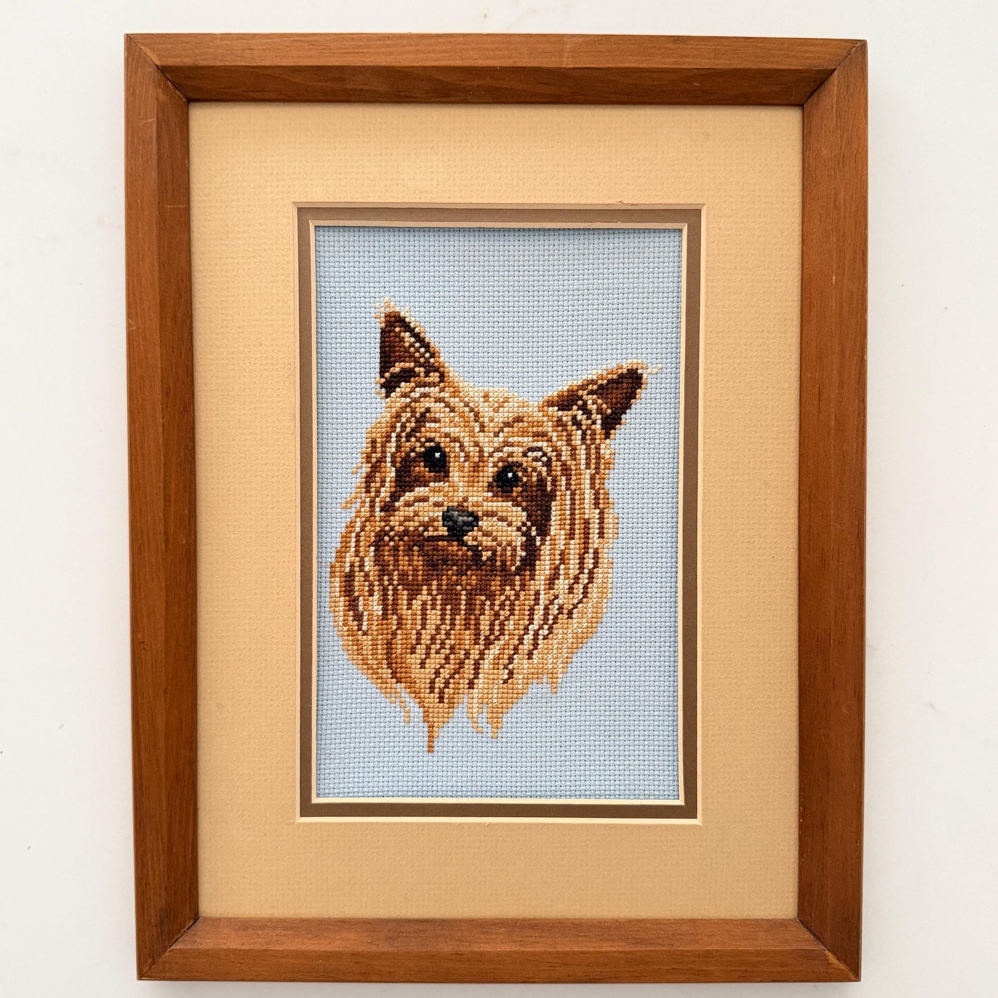 Vintage Framed Yorkshire Terrier Cross Stitch
