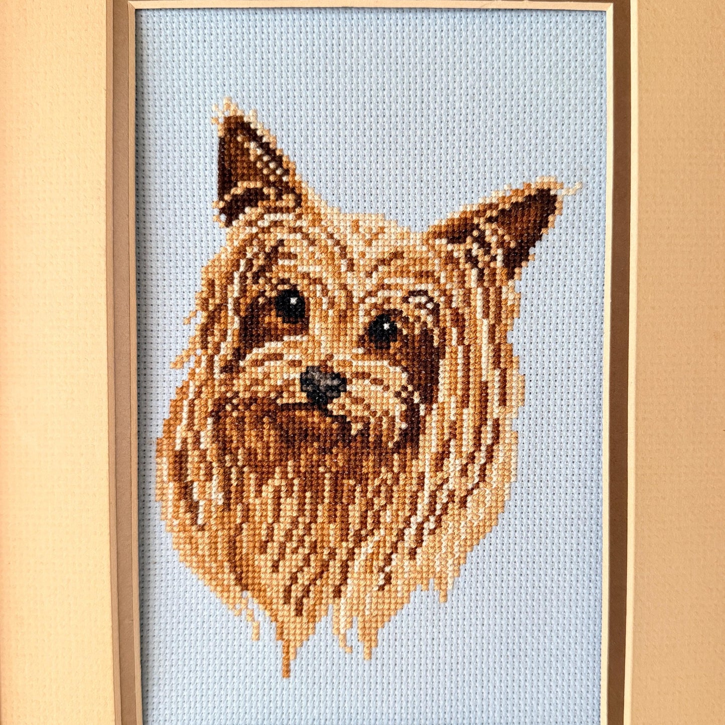 Vintage Framed Yorkshire Terrier Cross Stitch