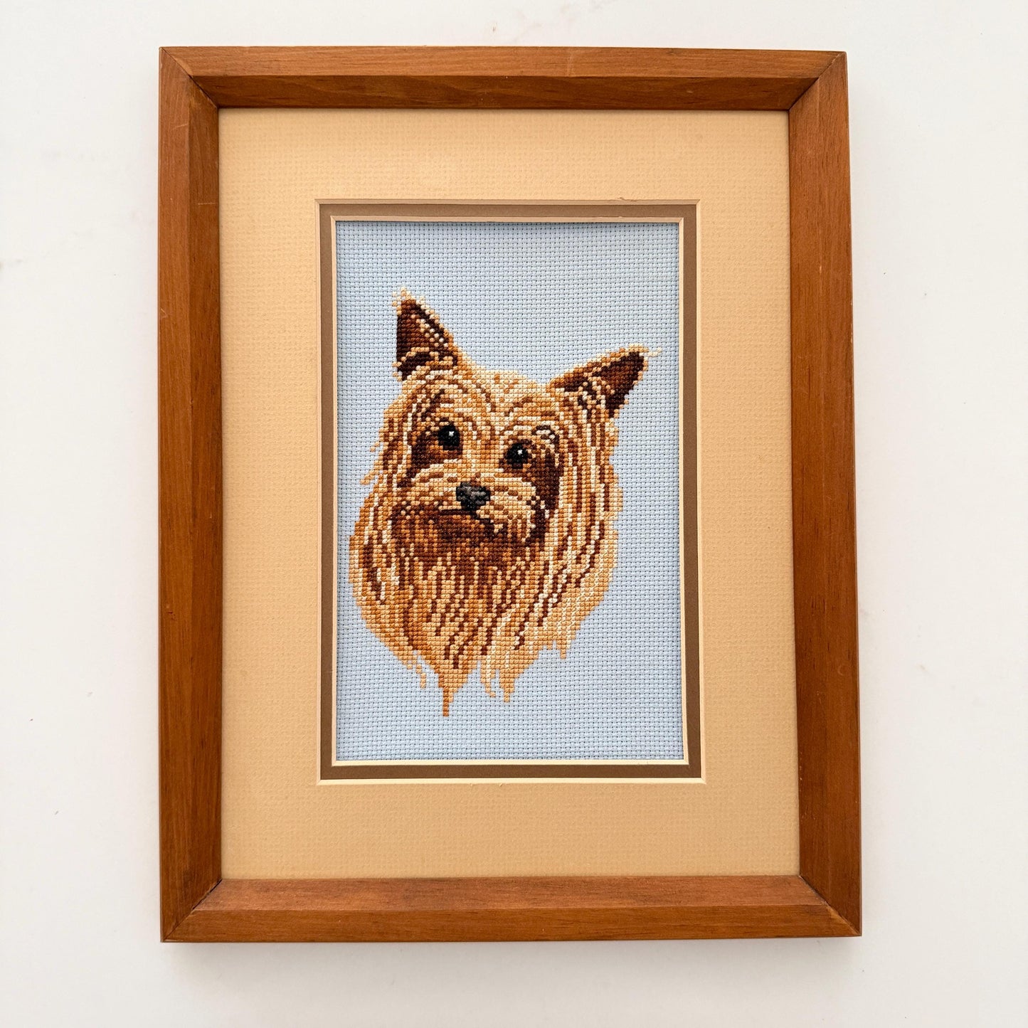 Vintage Framed Yorkshire Terrier Cross Stitch