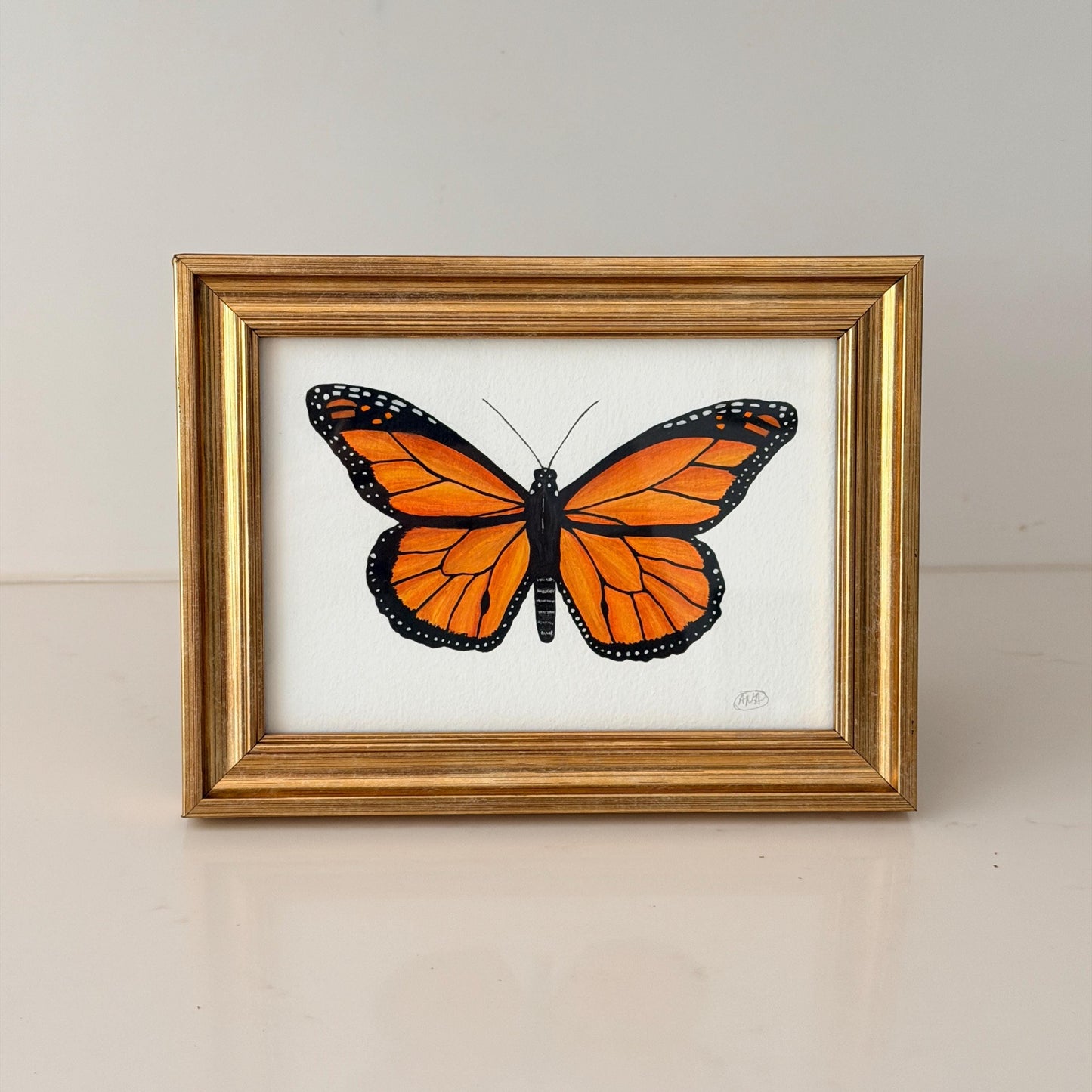 Framed Original Gouache Monarch Butterfly Painting