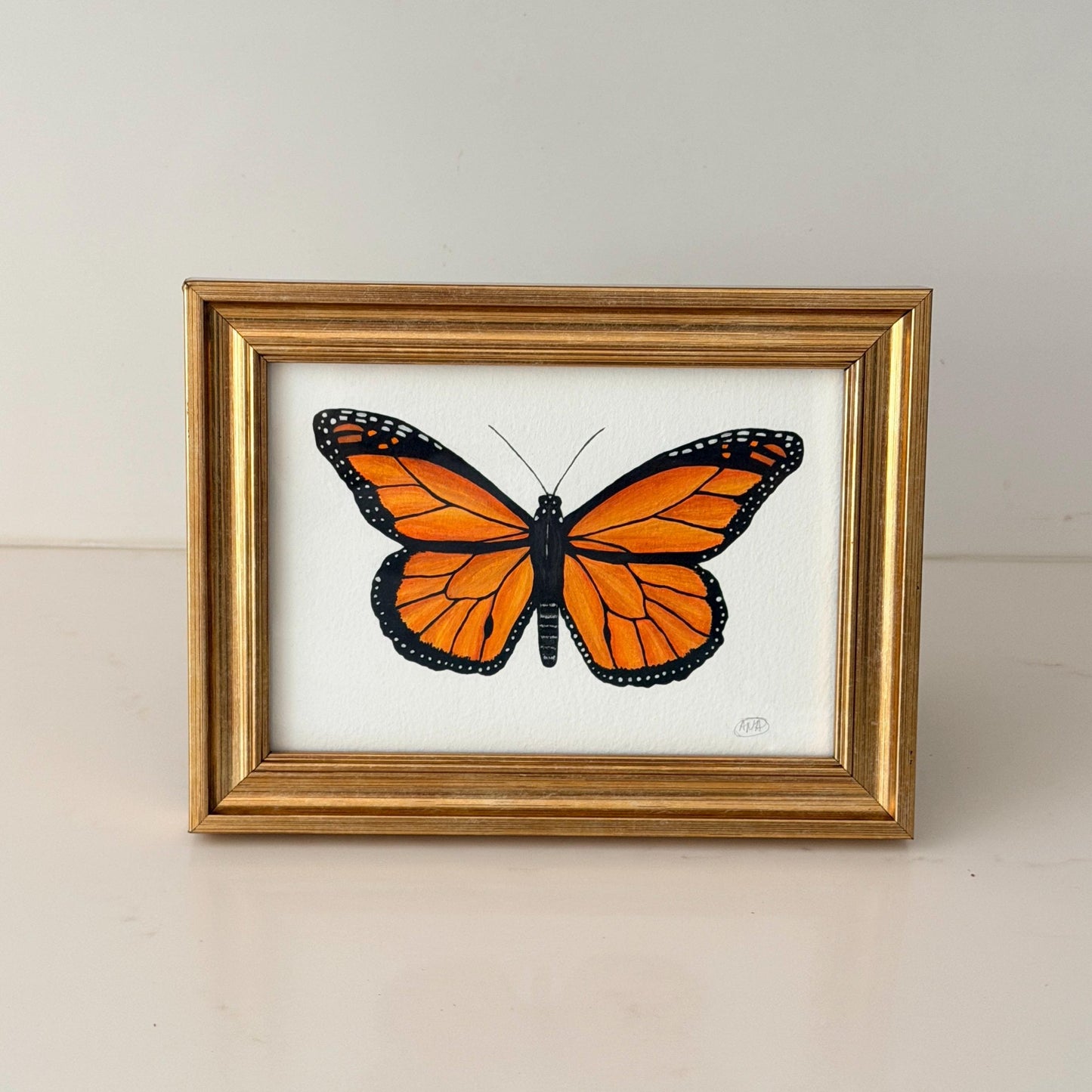 Framed Original Gouache Monarch Butterfly Painting