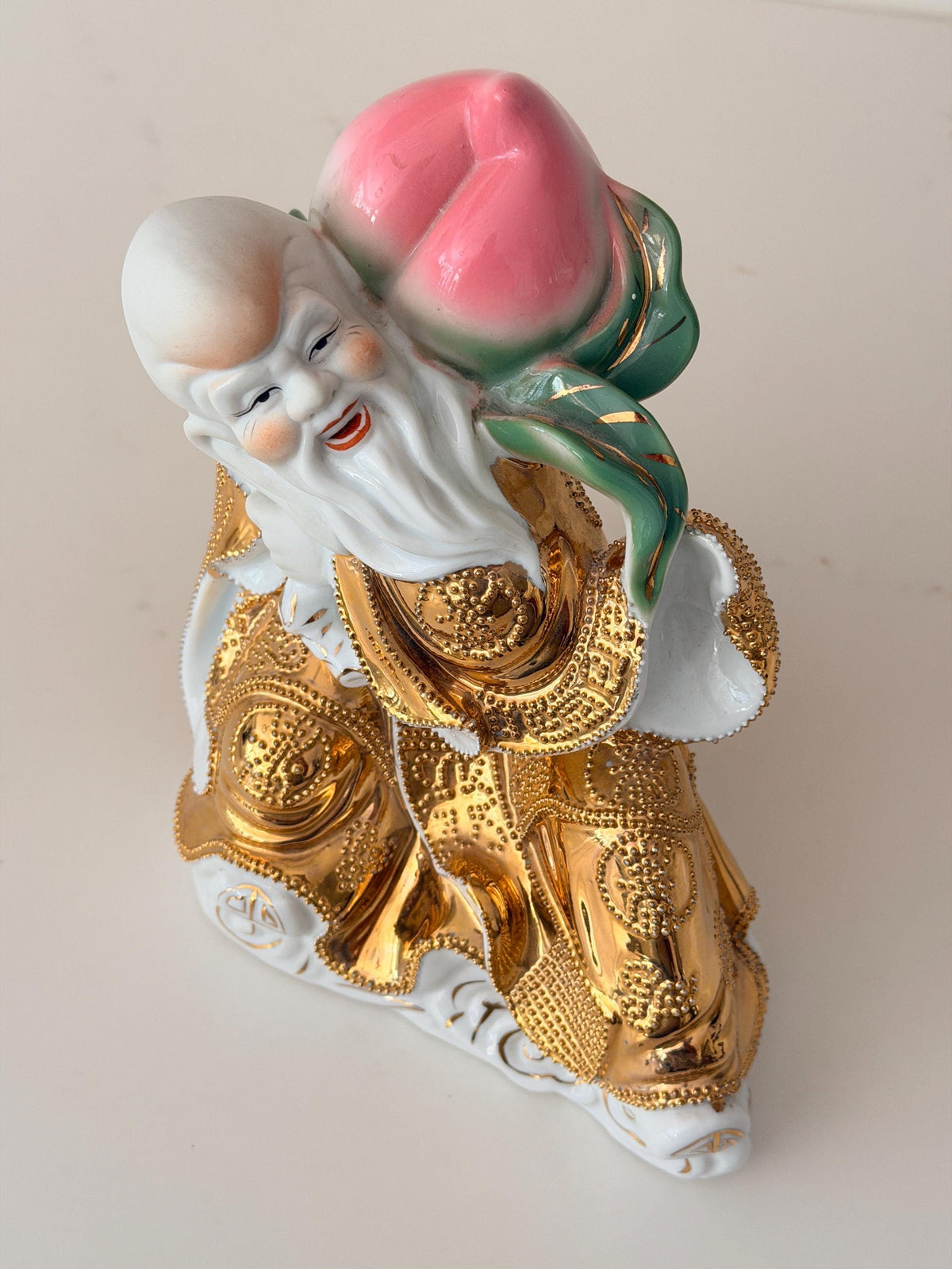 Vintage Porcelain Shou Lao Figurine with Peach