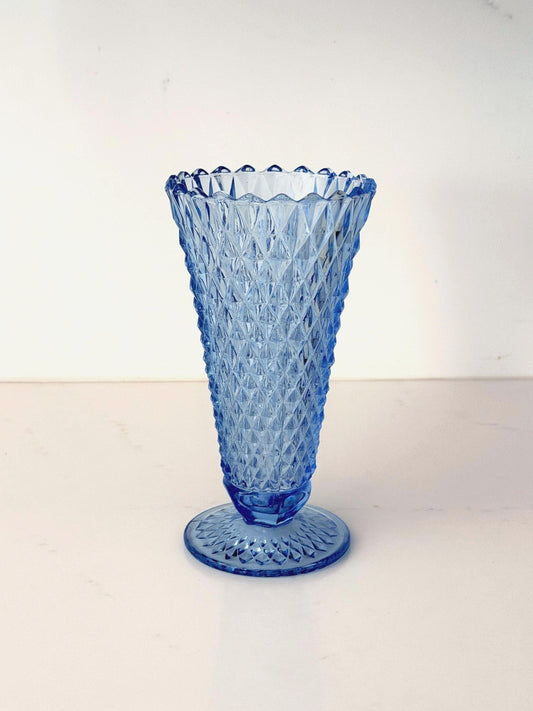 Vintage Indiana Blue Diamond Point Vase