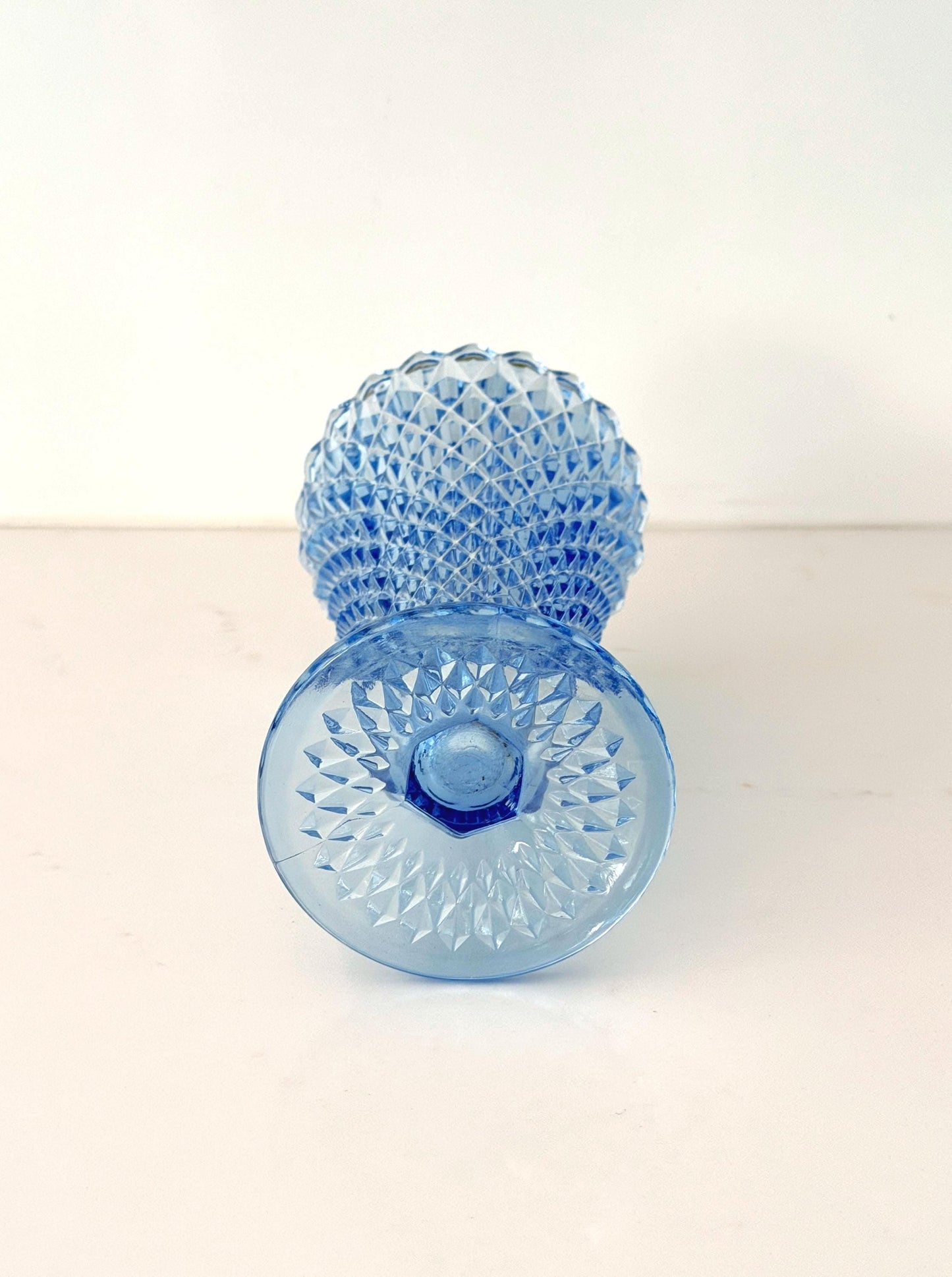 Vintage Indiana Blue Diamond Point Vase