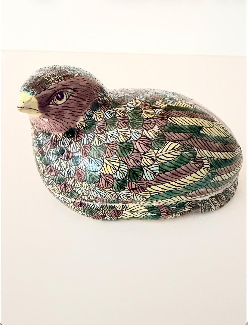 Vintage Chinese Famille Verte Quail Trinket Box