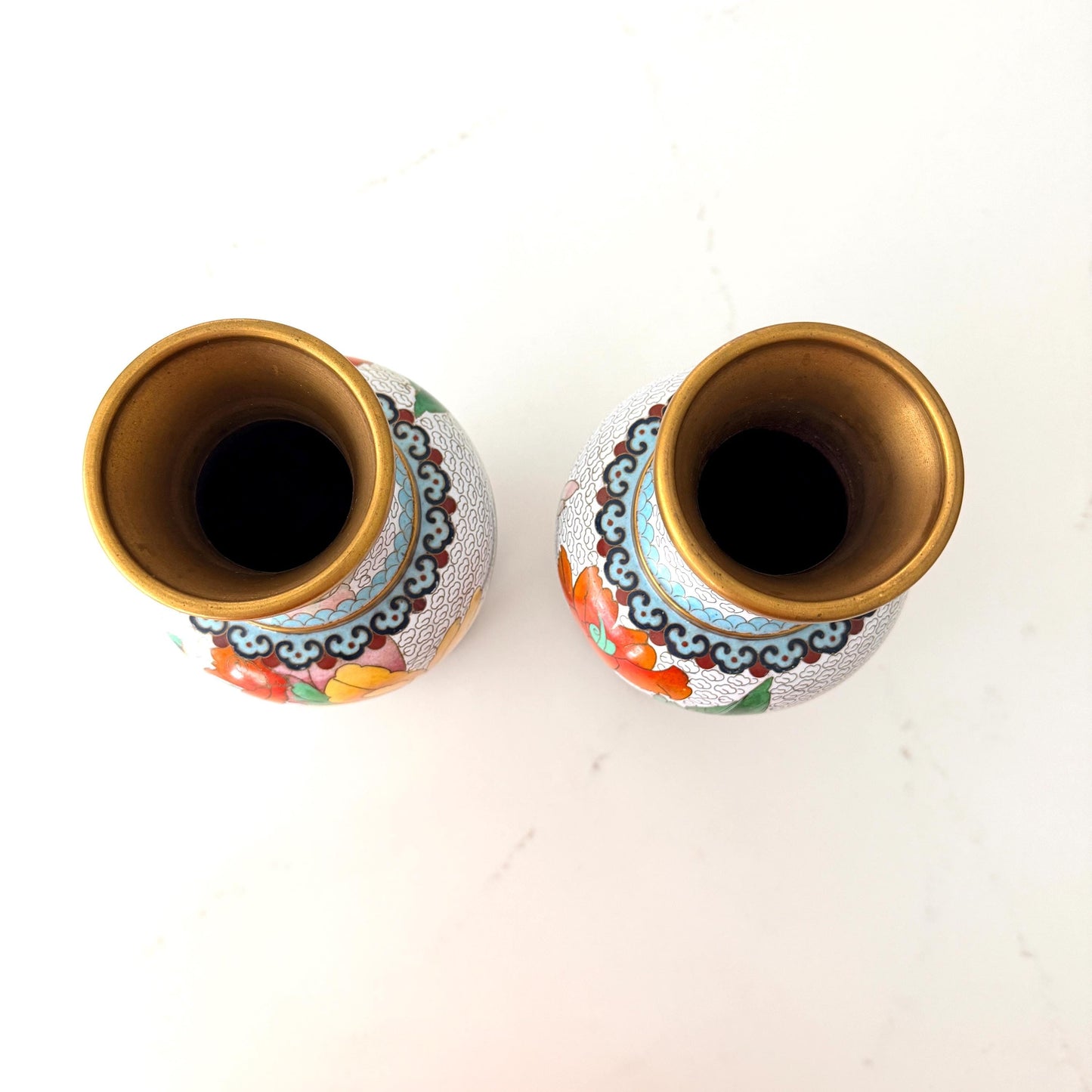 Pair of Vintage Cloisonné Vases with wood bases